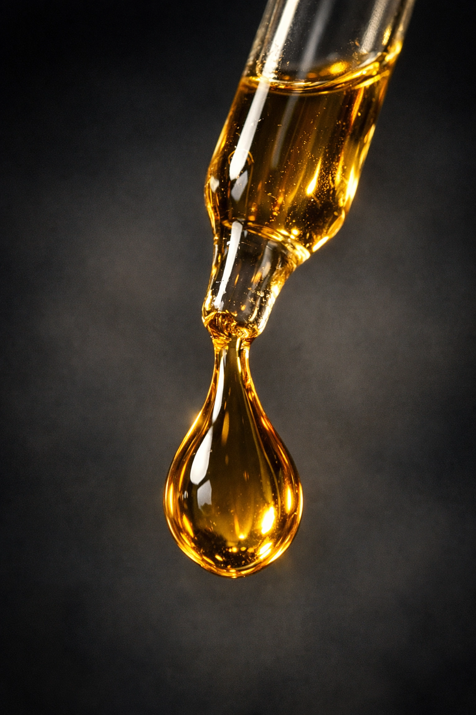 Concentrated golden fragrance oil drop representing premium Parfum Extrait quality for men.