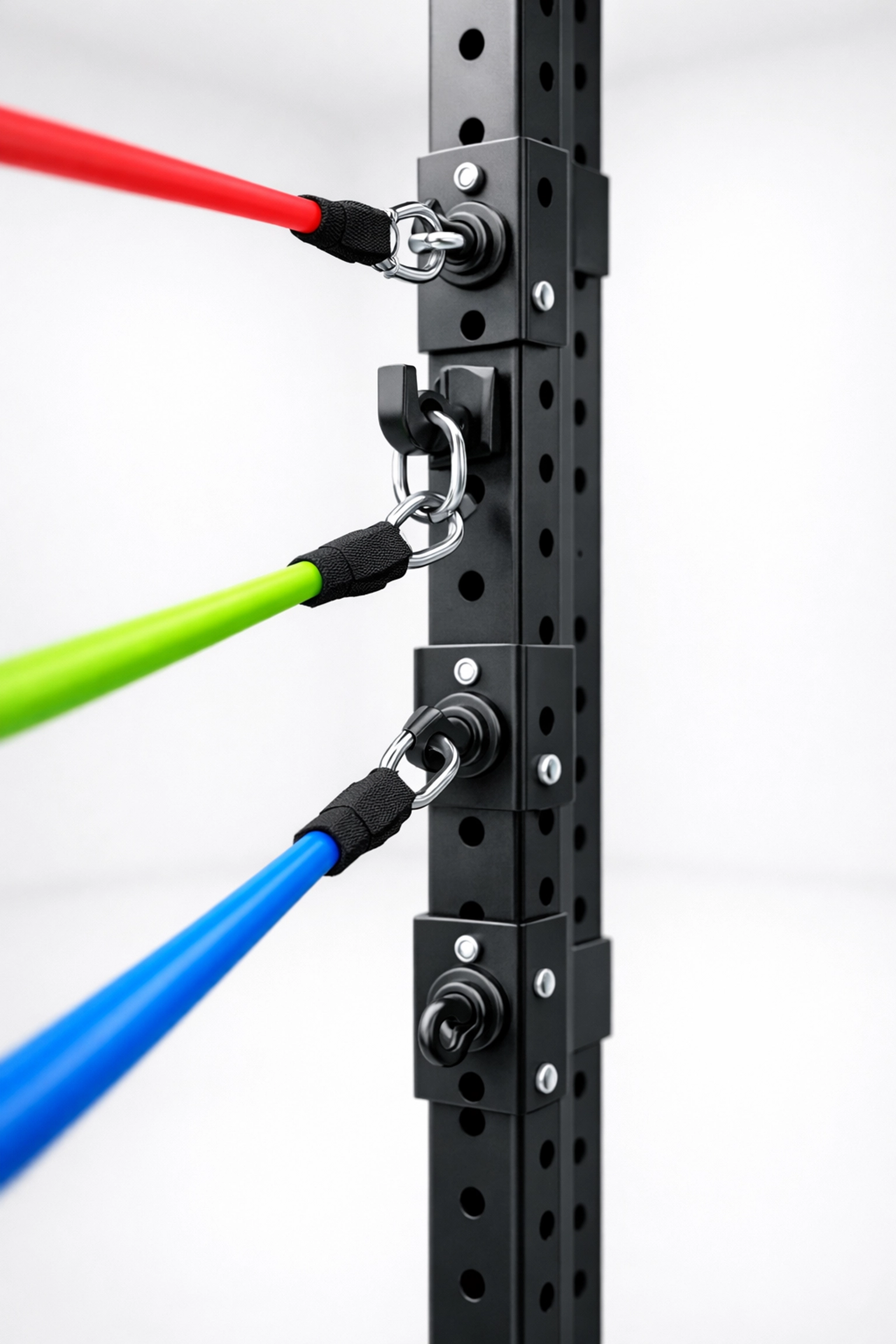 Versatile floor to ceiling gym with multiple resistance band anchor points for home strength training.