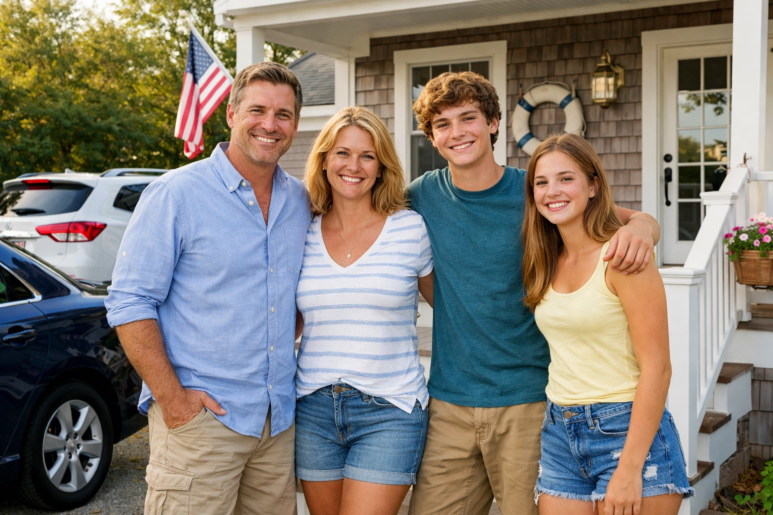 Massachusetts family at their Cape Cod home with assets protected by umbrella insurance