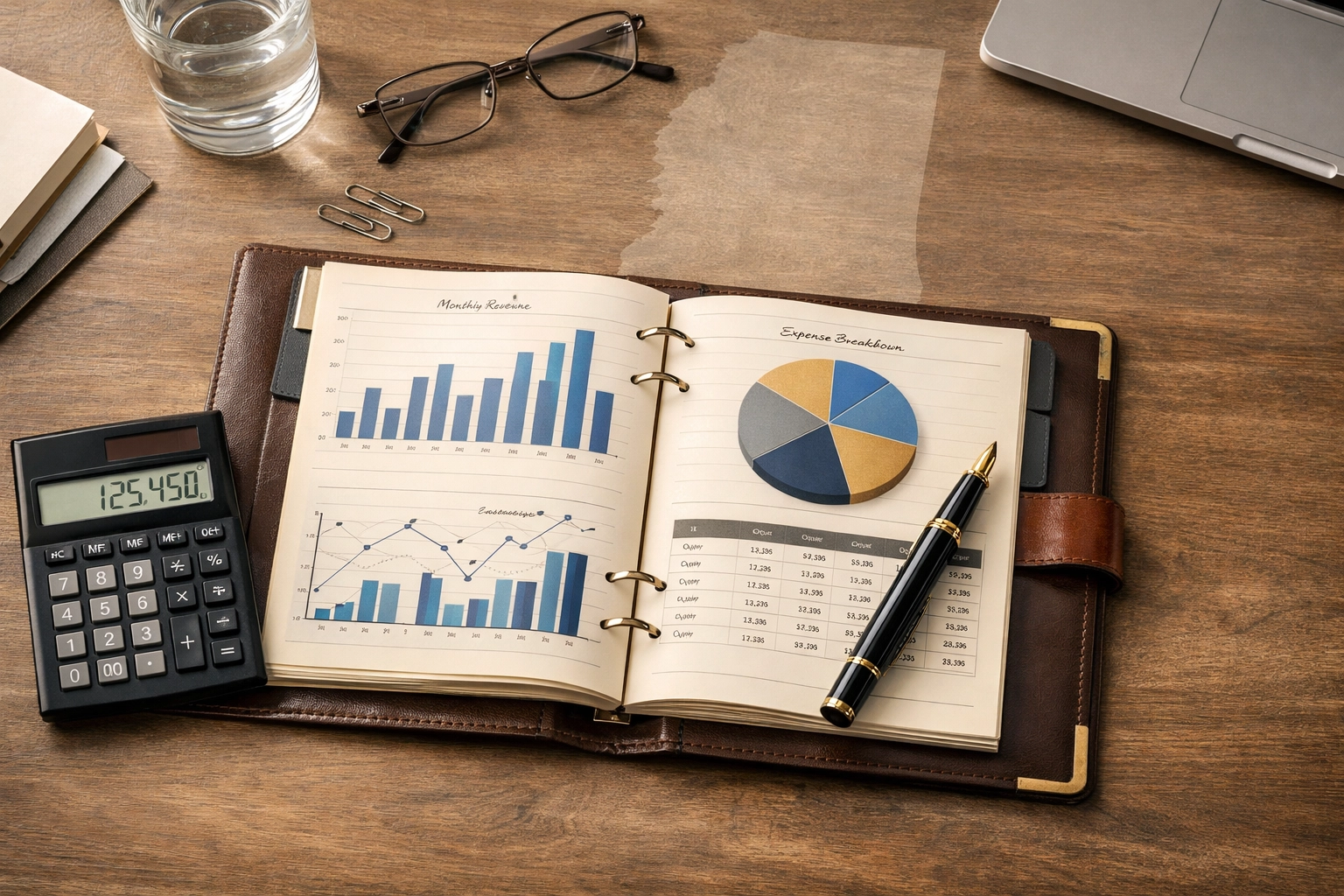 Business valuation documents and Mississippi map on professional desk