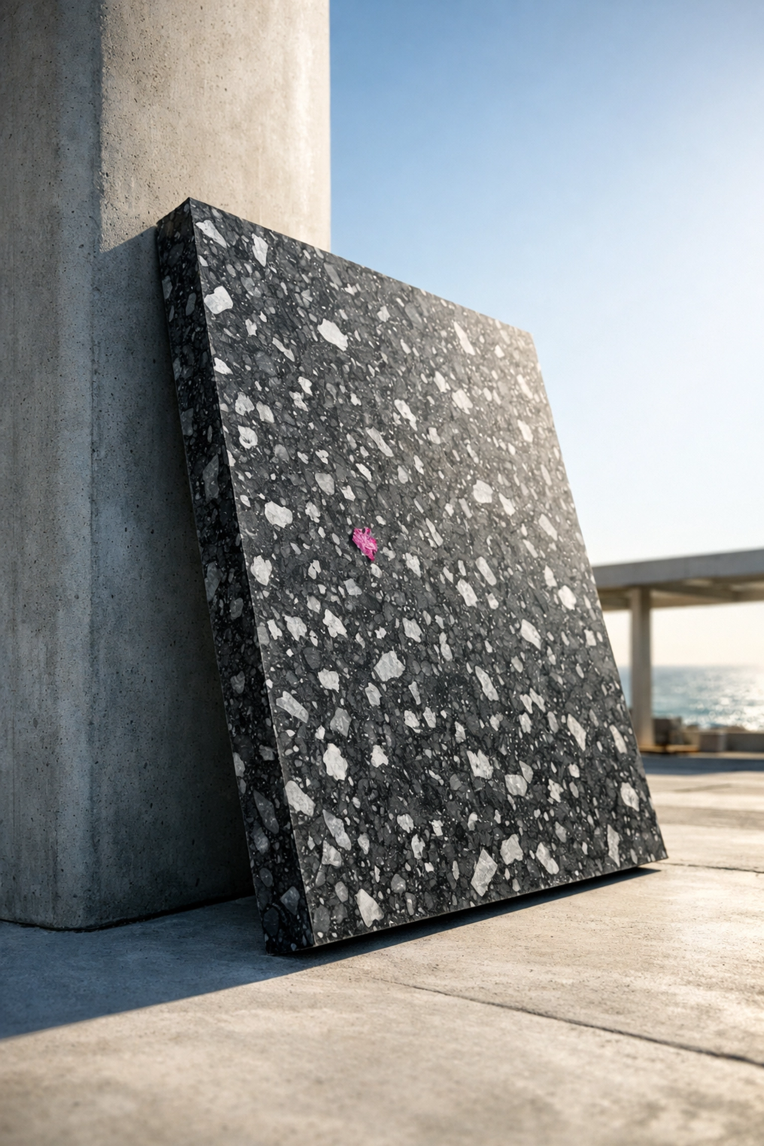 Durable recycled plastic structural panel on a sunny coastal construction site, a weather-resistant timber alternative.