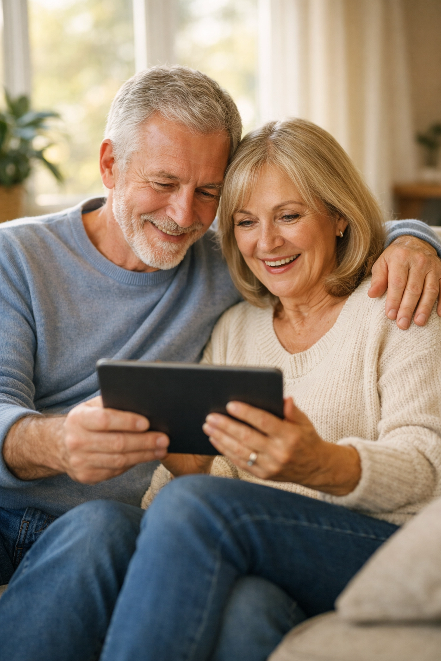 Couple reviewing their retirement forecast together with relief and clarity