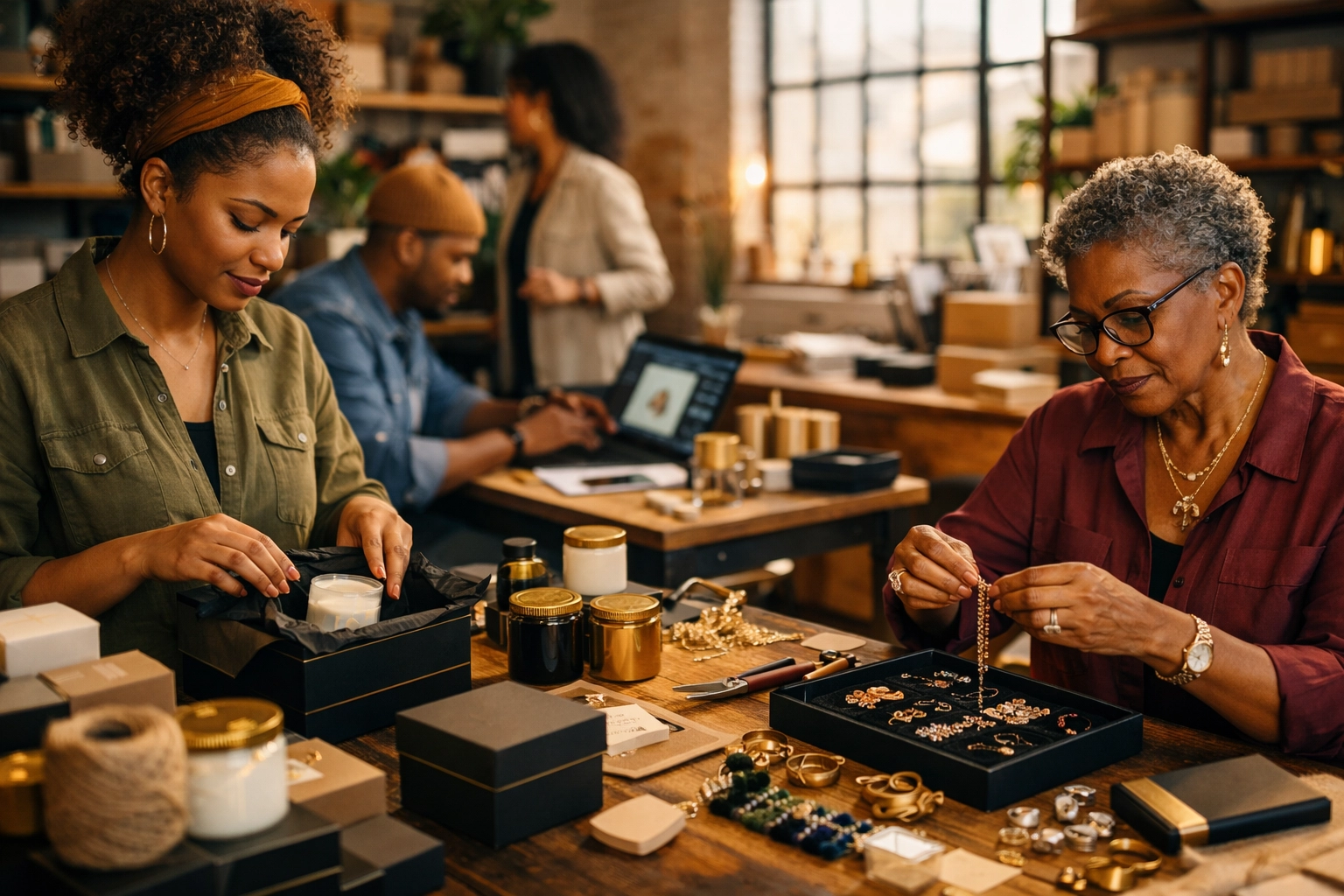 Diverse team collaborating in Black-owned business creating jobs and opportunity