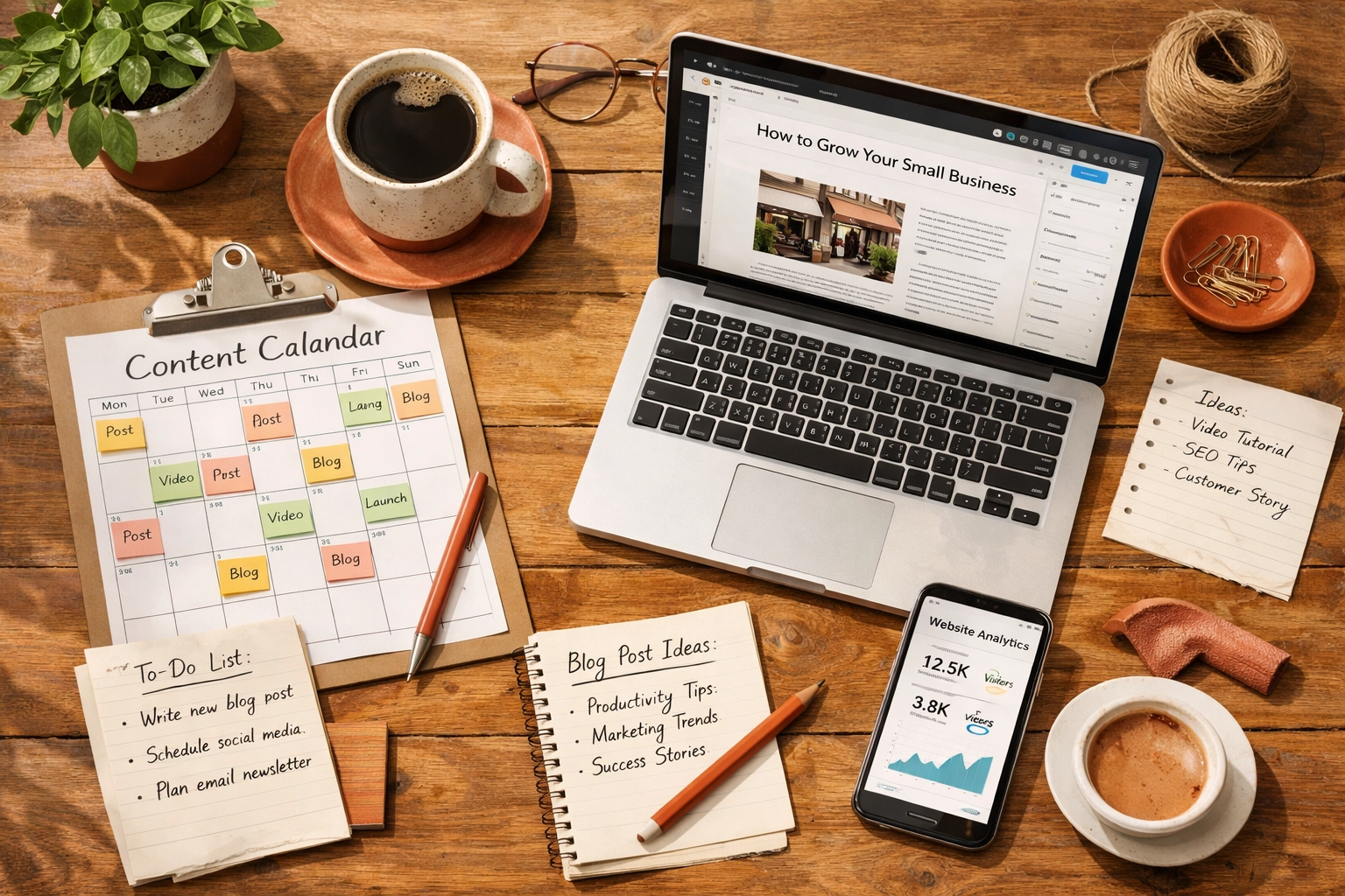 Business owner updating website content and planning website maintenance on laptop