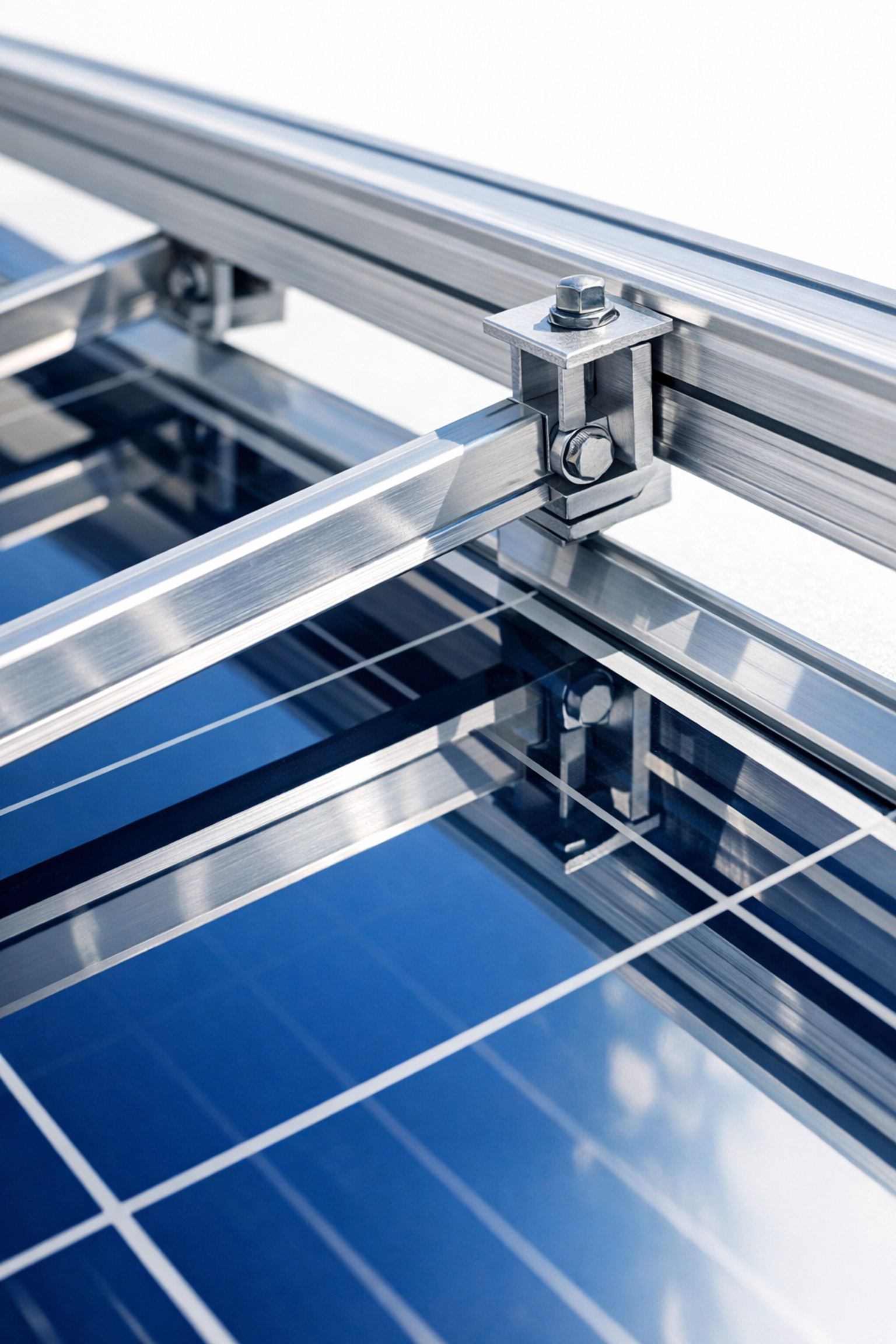 Structure de montage en aluminium projetant des ombres sur la face arrière d'un panneau bifacial