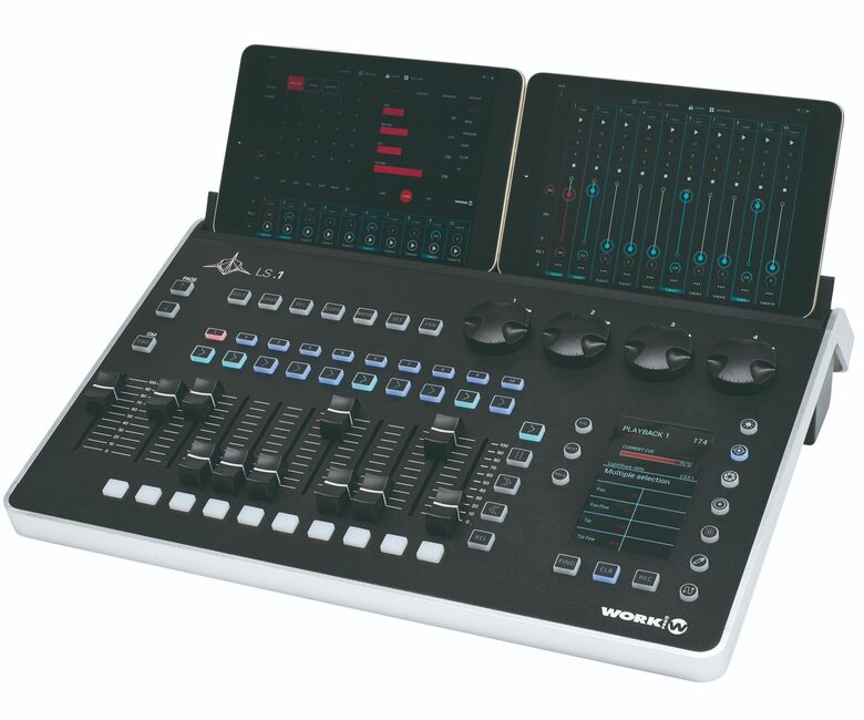 DMX lighting control console with touchscreen integration