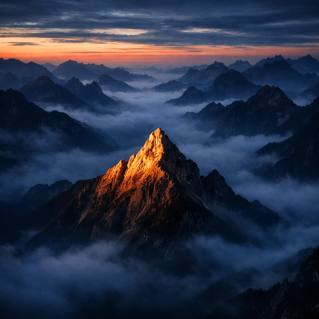 A sunlit mountain peak above a misty range, illustrating the performance gap between top-tier fund managers.