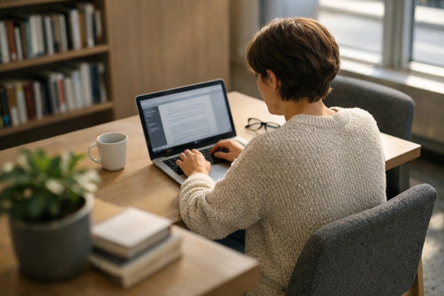 A person working on their laptop in a calm workspace to build a predictable email marketing side hustle.