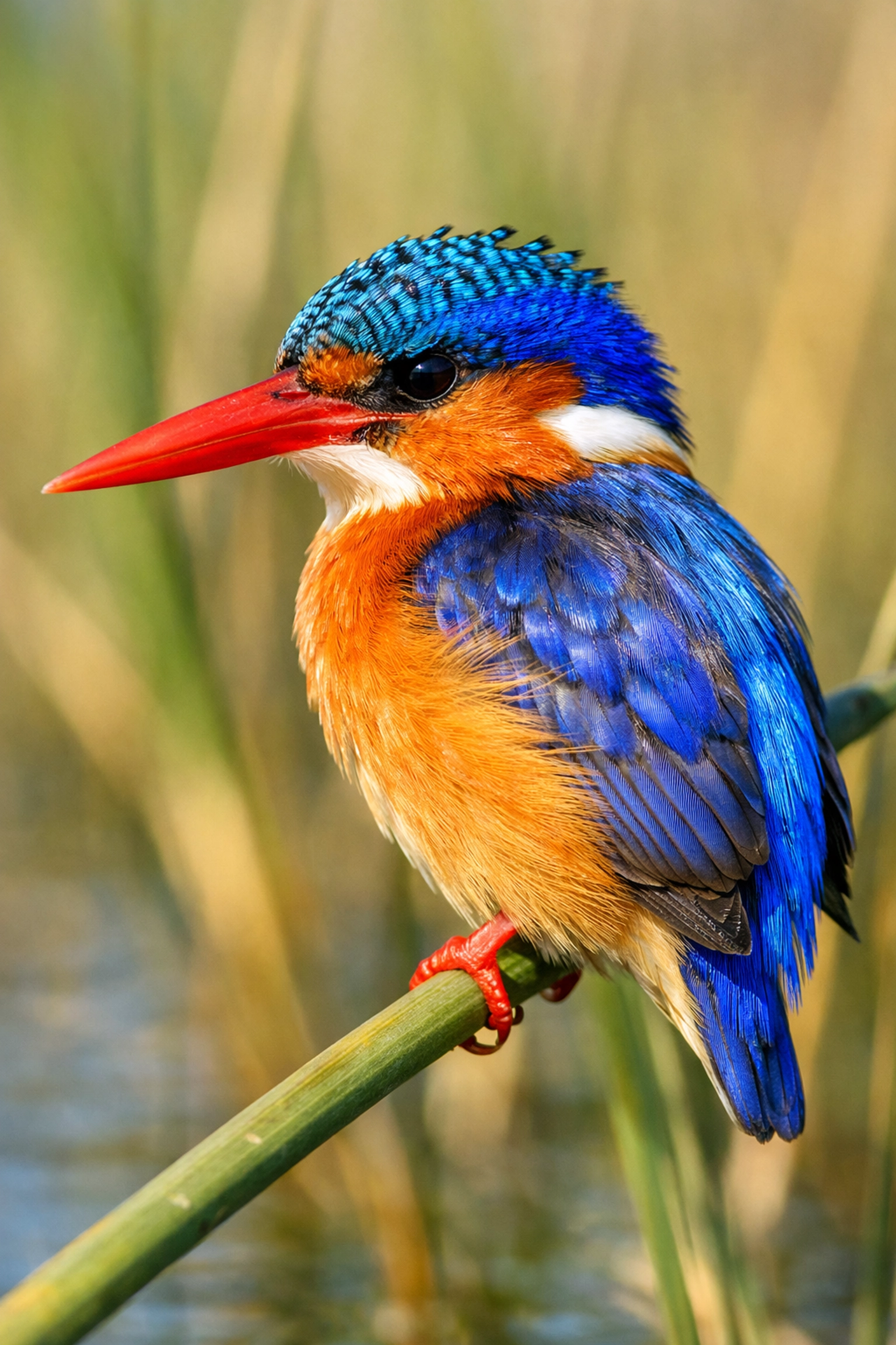 Macro stock photography of a colorful Malachite Kingfisher showing detailed plumage for zoo bird marketing.