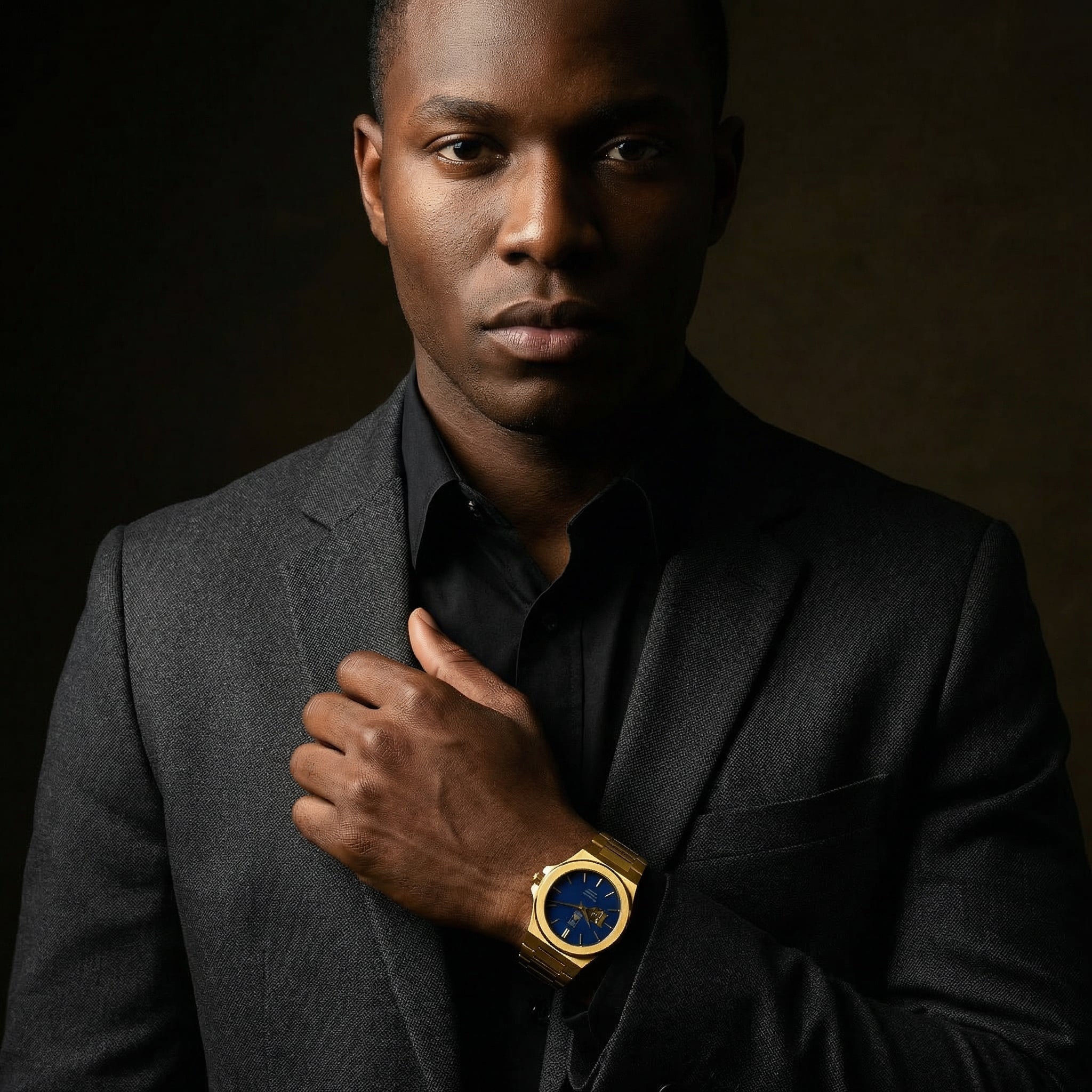 Gold-tone stainless steel case with deep red sunburst dial and matching red leather strap styled for both formal and casual wear.