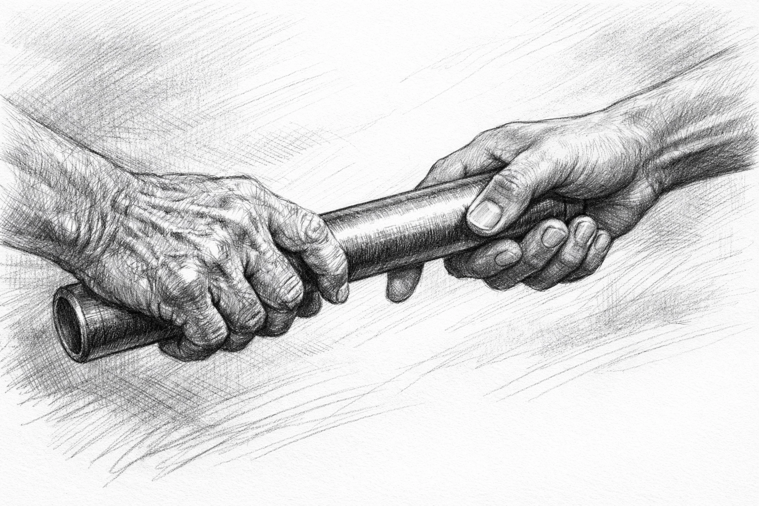 Sketch of a baton pass symbolizing business succession planning and a successful owner exit strategy.