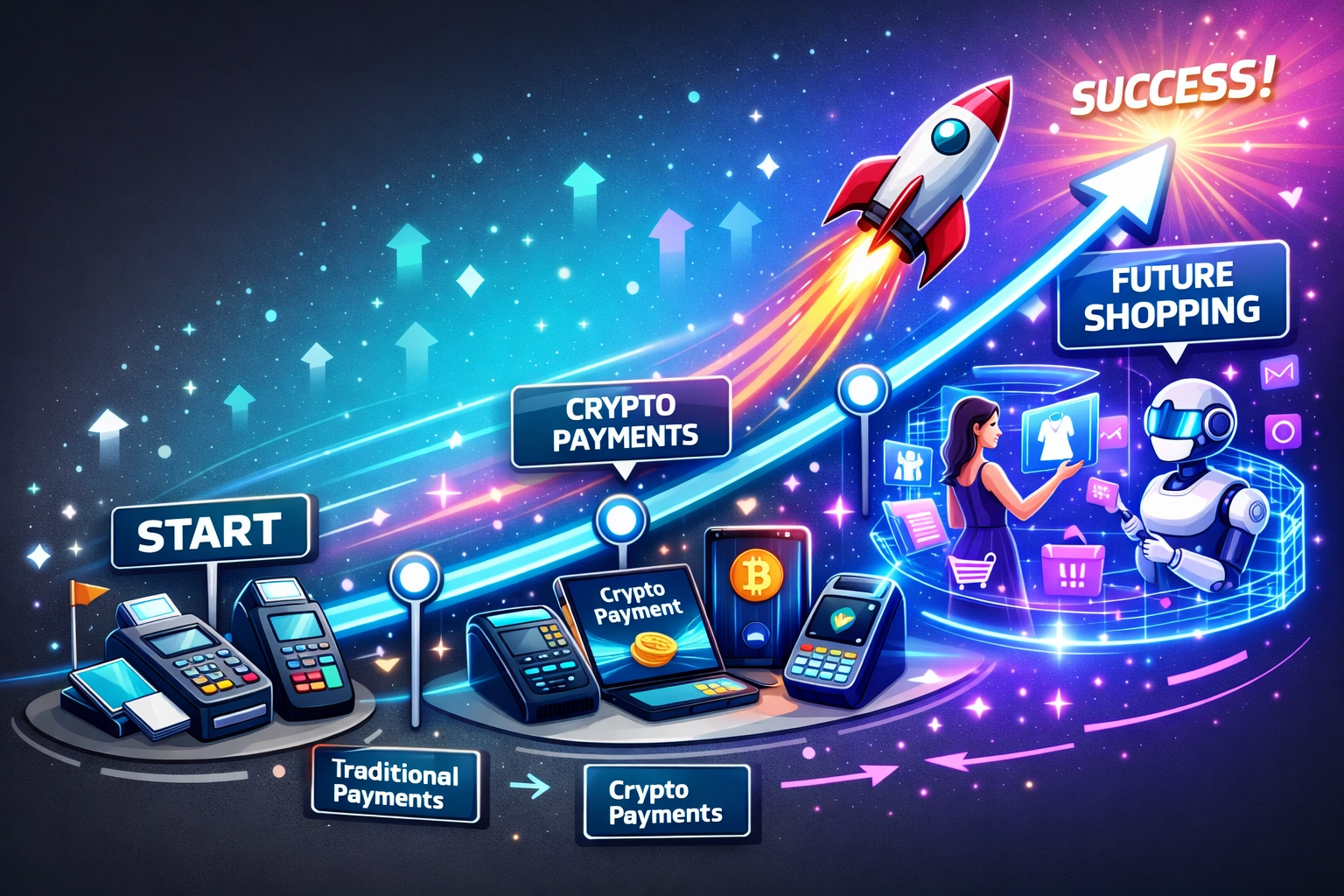 Payment technology evolution from traditional terminals to AI-powered crypto shopping experiences
