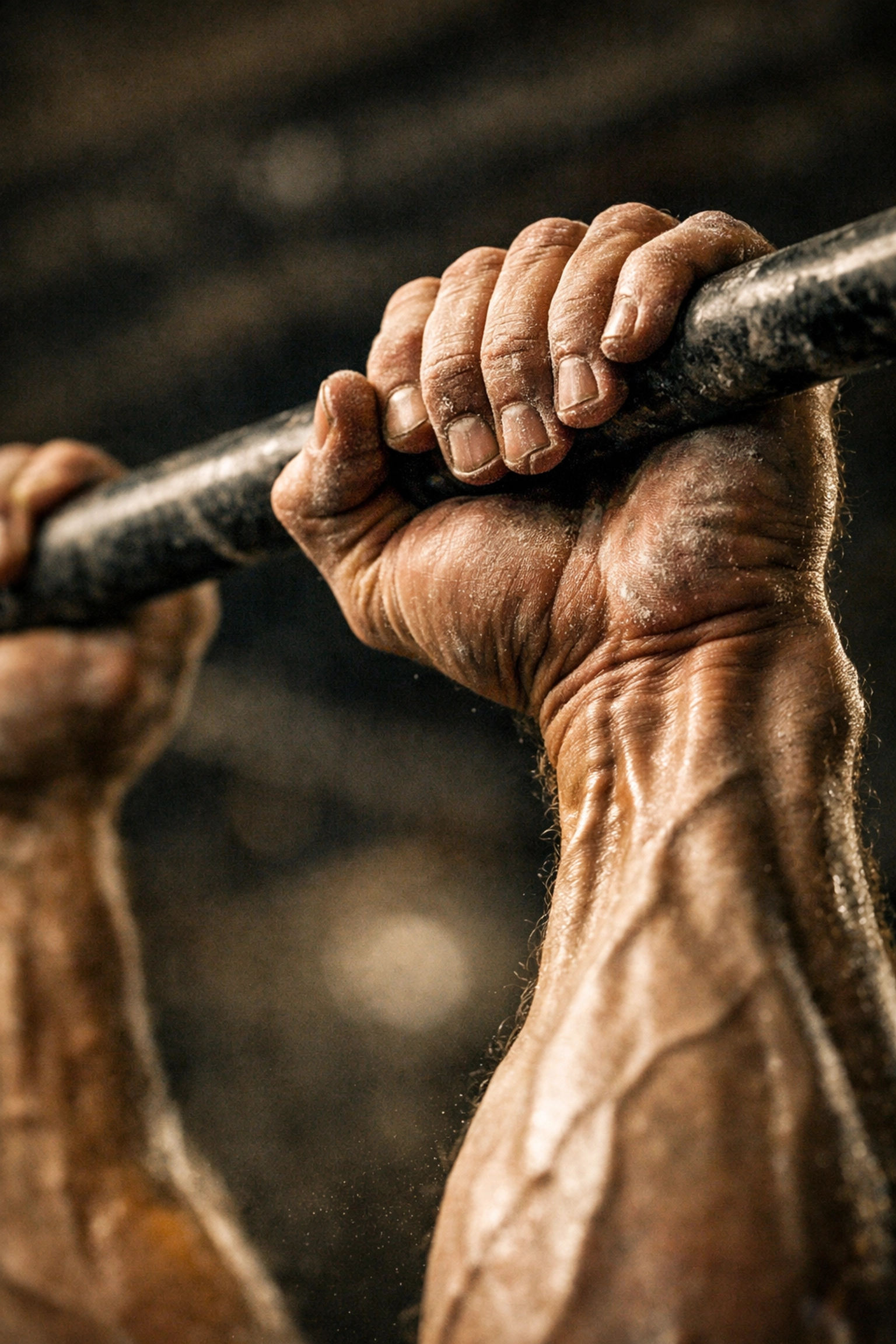 Close-up of strong grip on pull-up bar showing ninja warrior grip strength training