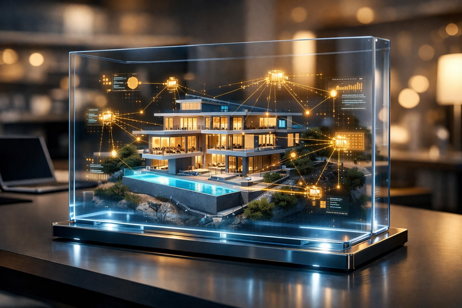 Digital architectural model representing AI search optimization and authority for luxury real estate agents.