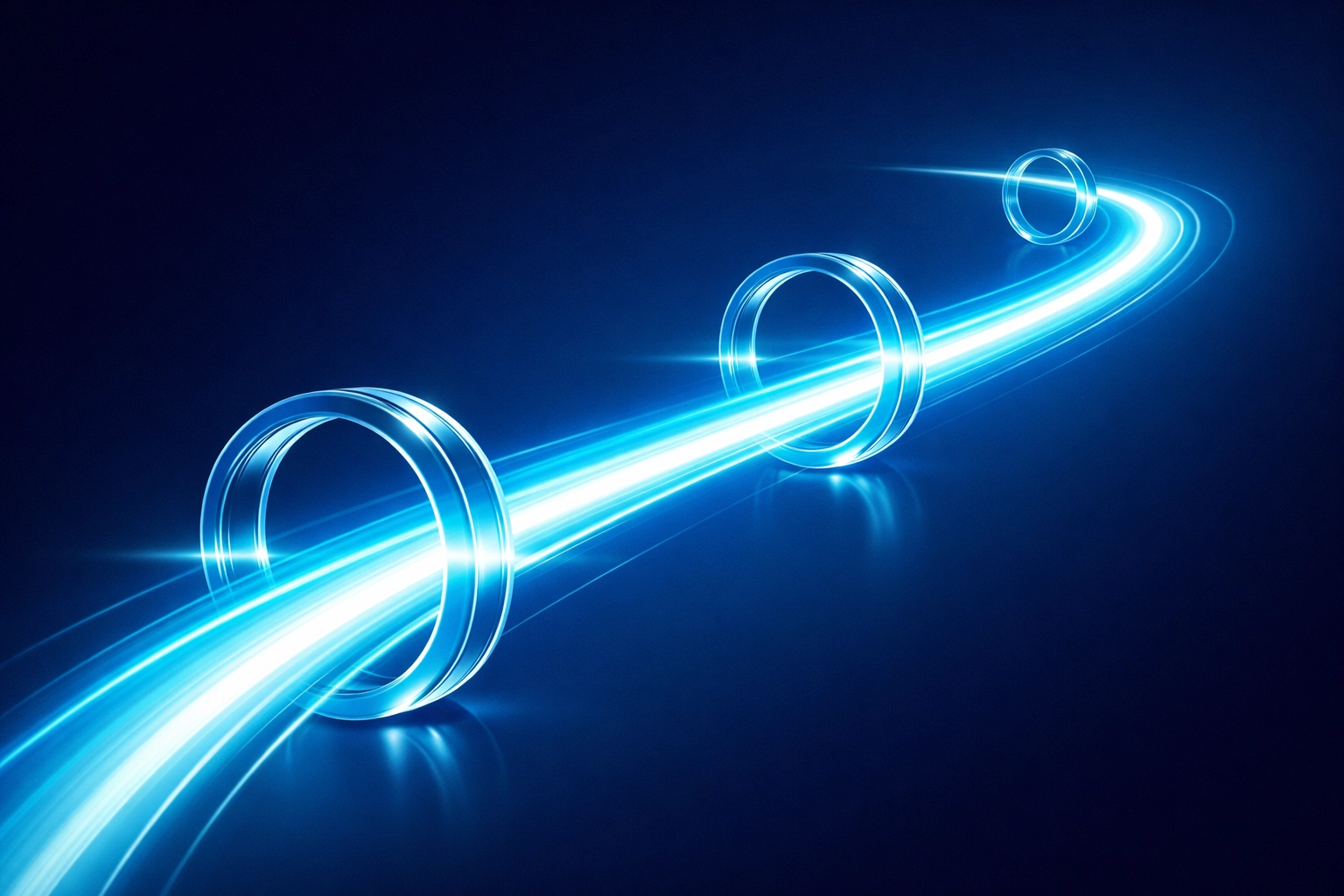 Rapid light trails representing high-speed AI workflow automation and real-time business integrations.