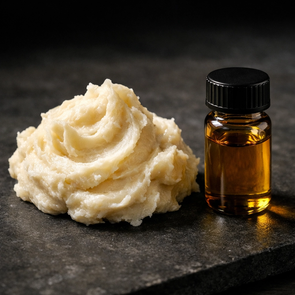 Natural shea butter and jojoba oil ingredients used to condition and soften facial hair.