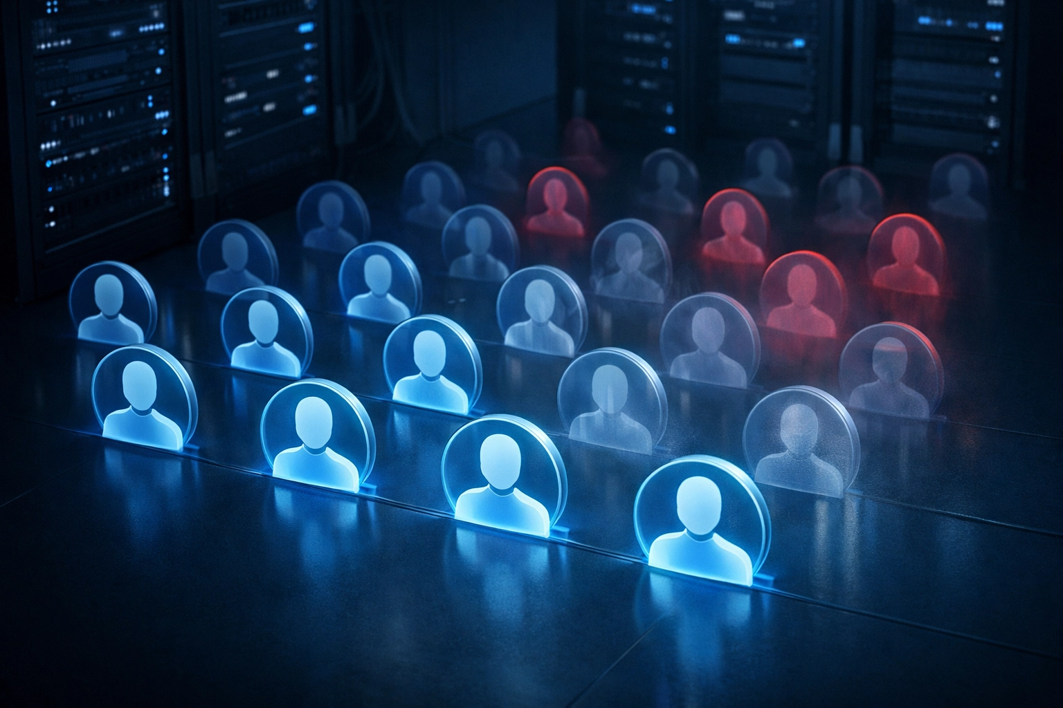 Inactive ghost accounts highlighted in corporate network representing credential overload security risks