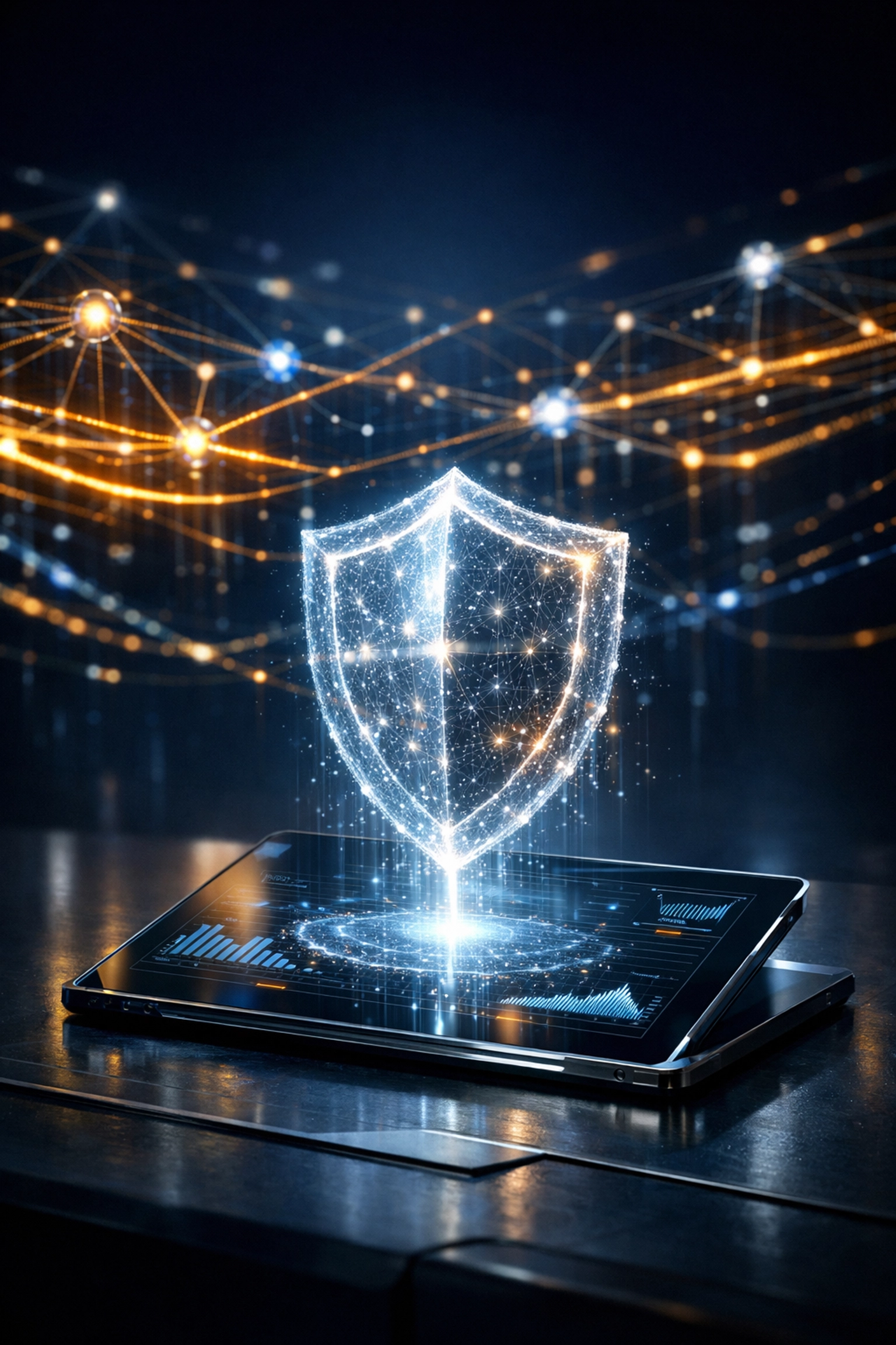 Digital security shield representing financial data protection and business credit safety.