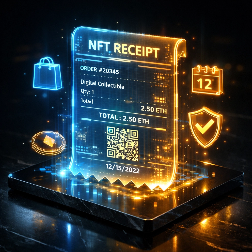 Secure NFT receipt for accounting showing a tamper-proof digital record on a crypto POS system.