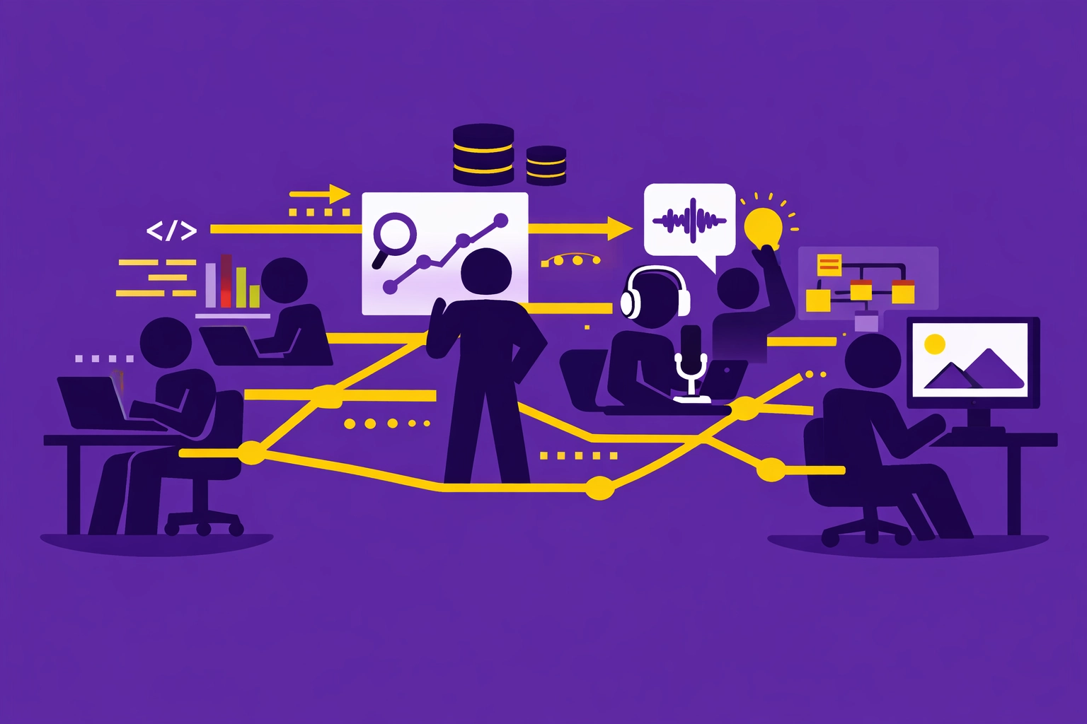 KI-Agenten arbeiten parallel und koordiniert an verschiedenen Aufgaben in der Prozessautomatisierung