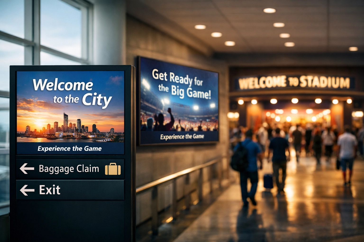 Integrated Super Bowl advertising campaign from airport arrival to stadium venue