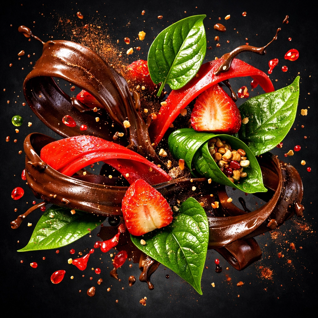 Artistic splash of strawberry and chocolate flavors representing the variety of flavored condoms in India.