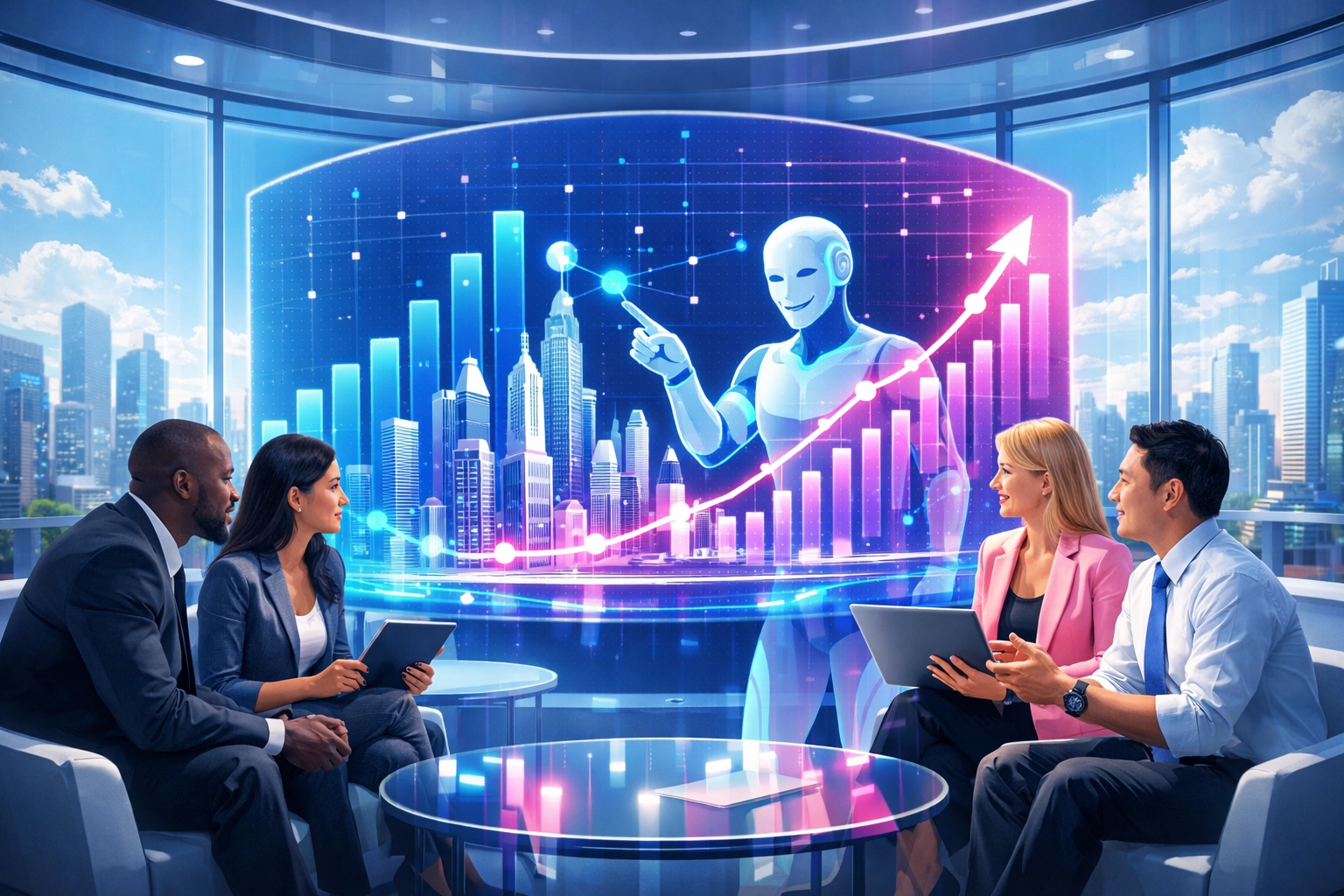 Erfolgreiche Synergie zwischen Menschen und KI zur Gestaltung wirtschaftlicher Chancen.