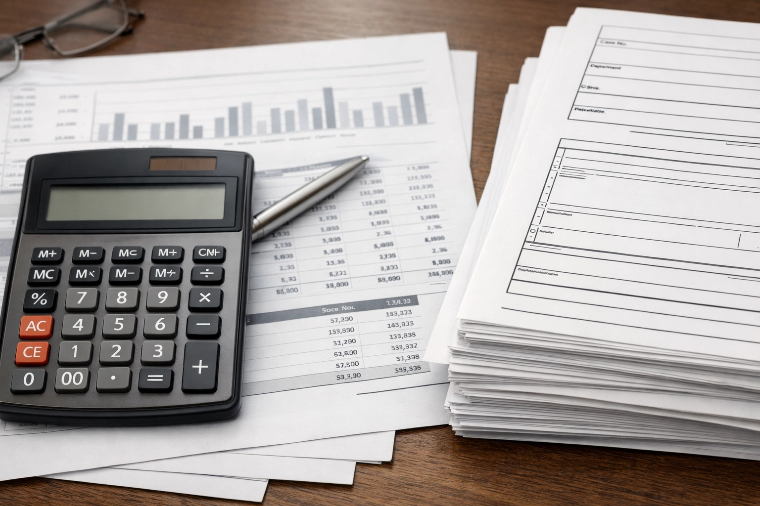 calculator next to financial statements for Virginia child support guideline calculation