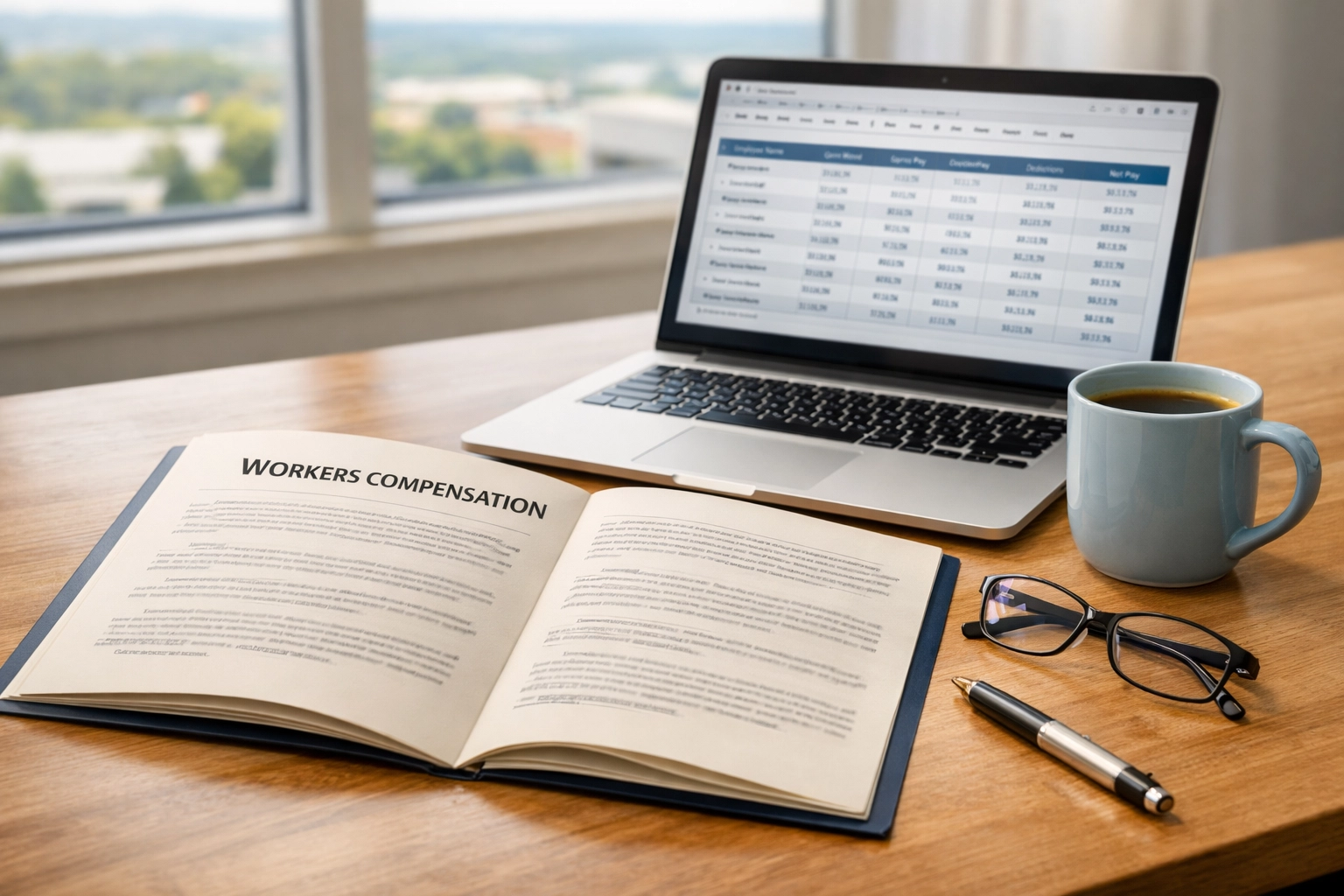 Workers compensation policy review with payroll spreadsheet for accurate classification