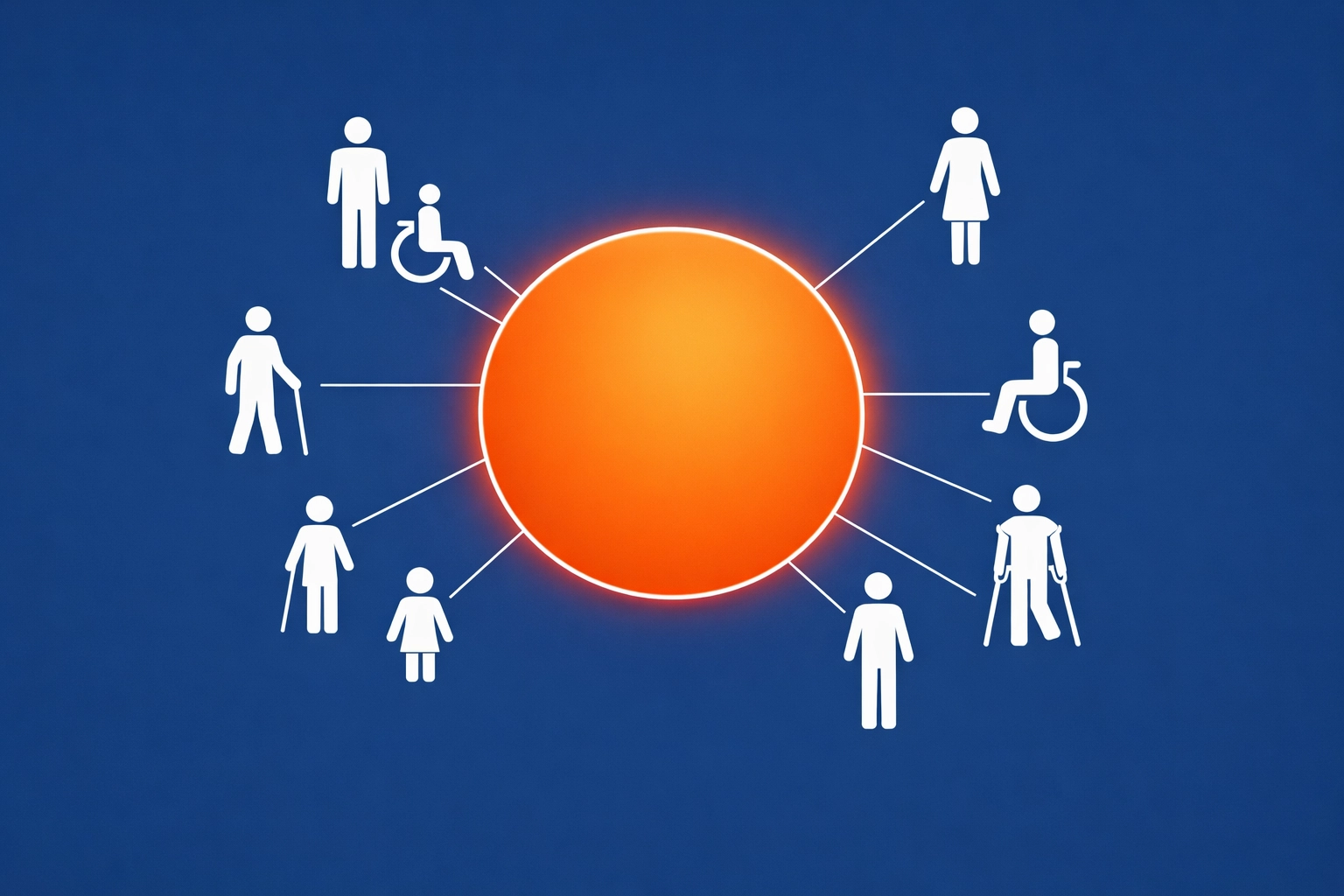 Silhouettes of diverse people connecting to a central digital portal, illustrating inclusive web accessibility standards.
