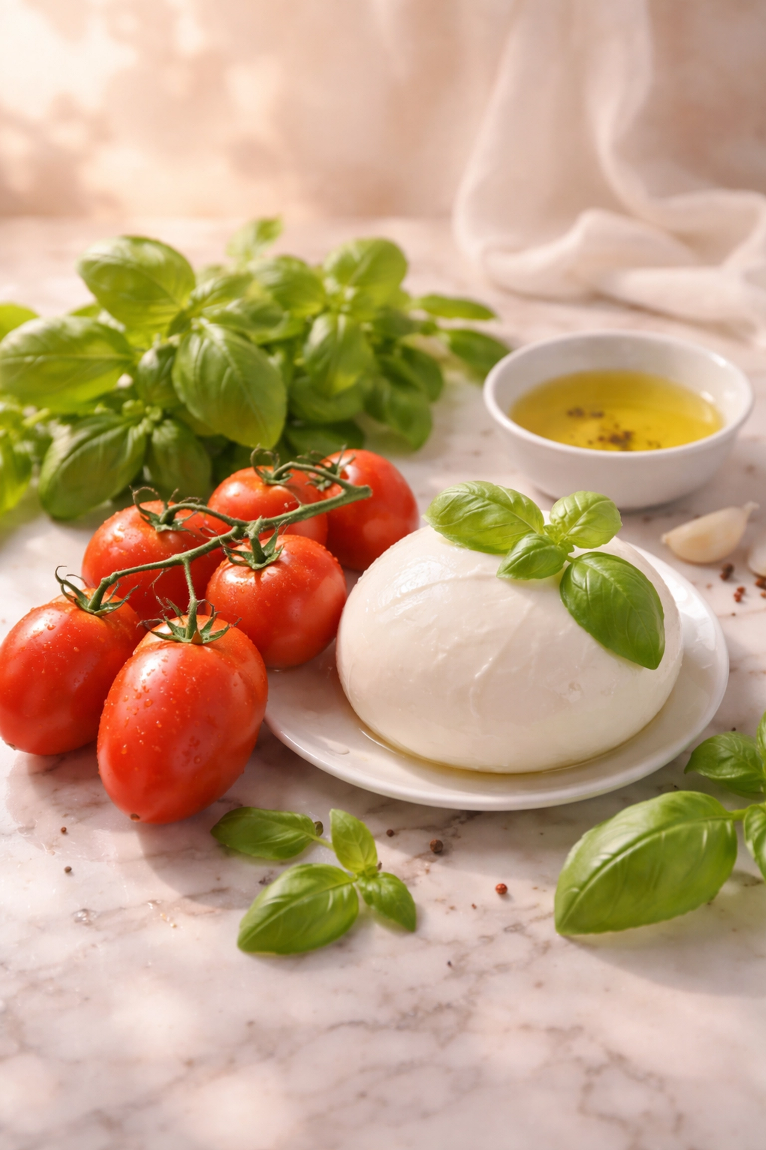 Fresh San Marzano tomatoes, mozzarella, basil, and olive oil: premium ingredients for Felixstowe's best pizza.