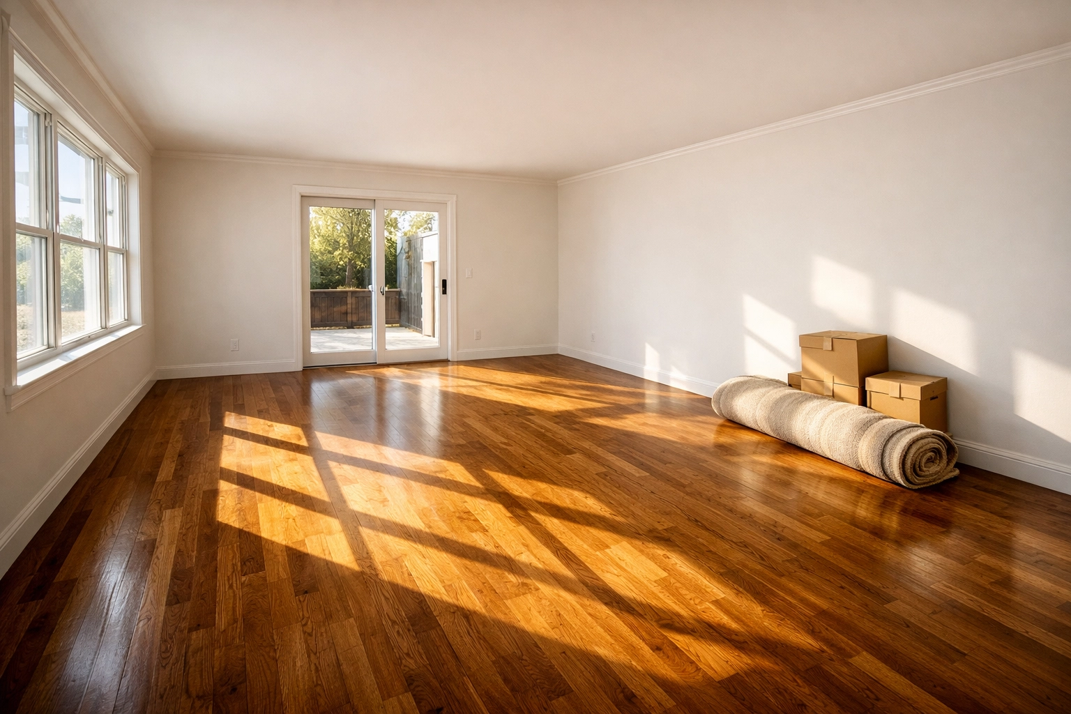 Empty cleared living room showing progress during Columbus home cleanout process