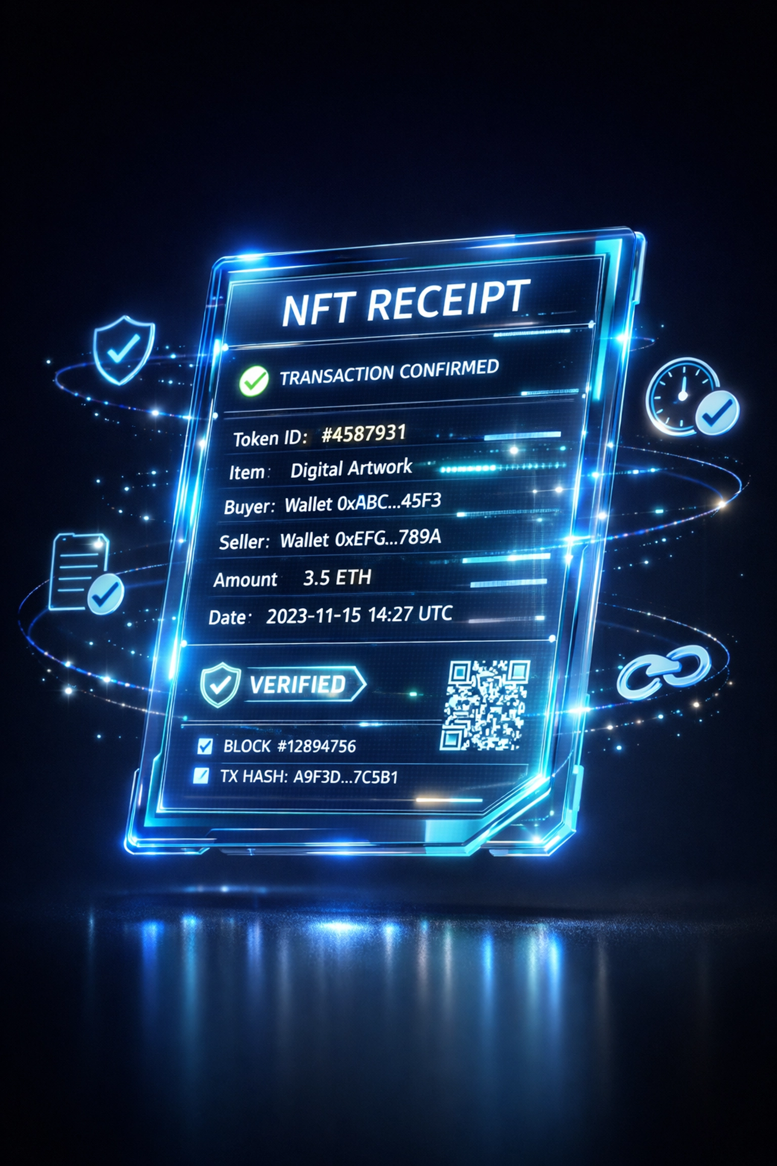 NFT receipt showing blockchain transaction data and compliance audit trail