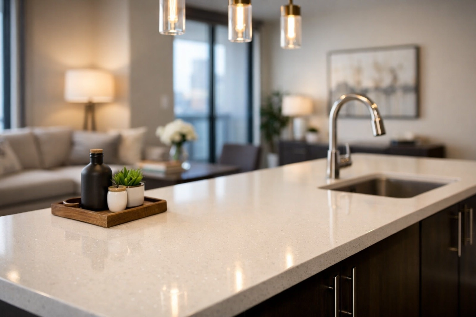 Spotless kitchen in a Detroit apartment demonstrating high-quality turnover cleaning for new tenants.
