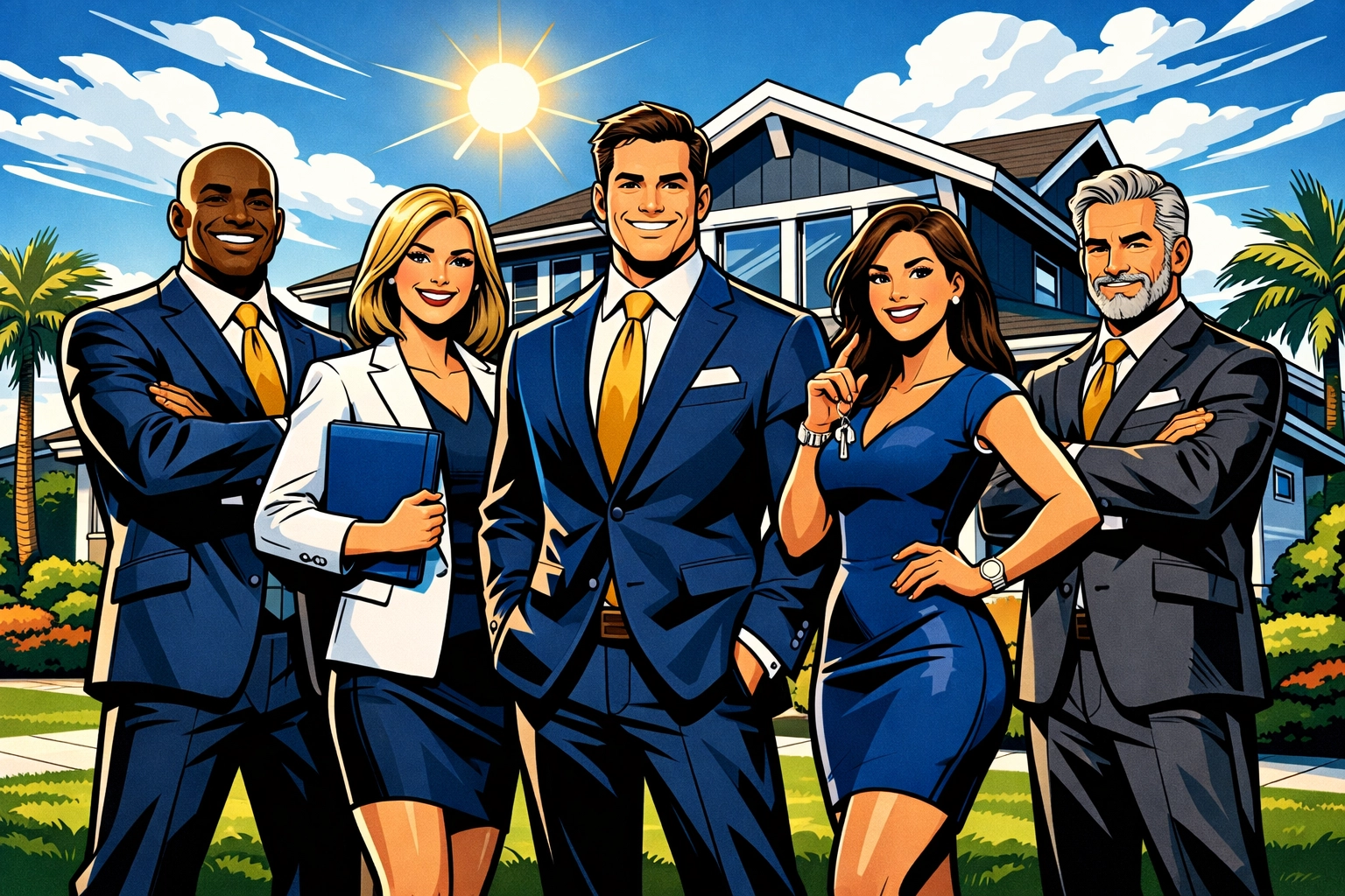 Rob Rosa's expert real estate team standing confidently in front of a Trumbull, CT home.