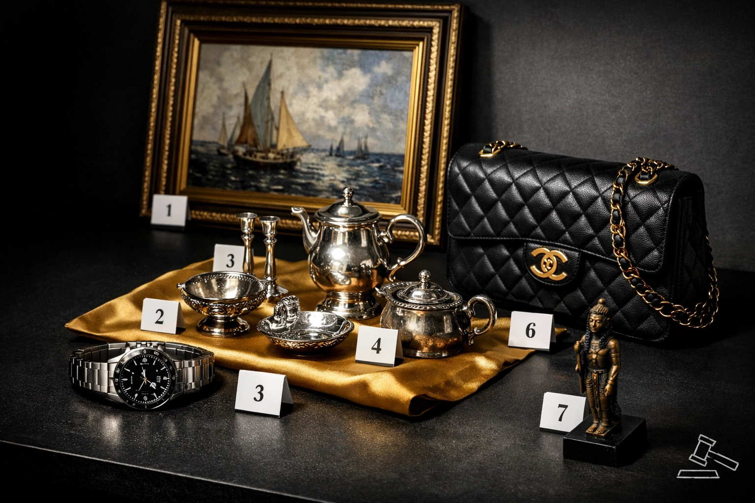 Jewelry, silver, and antiques staged for an on-site estate auction in Columbus Ohio