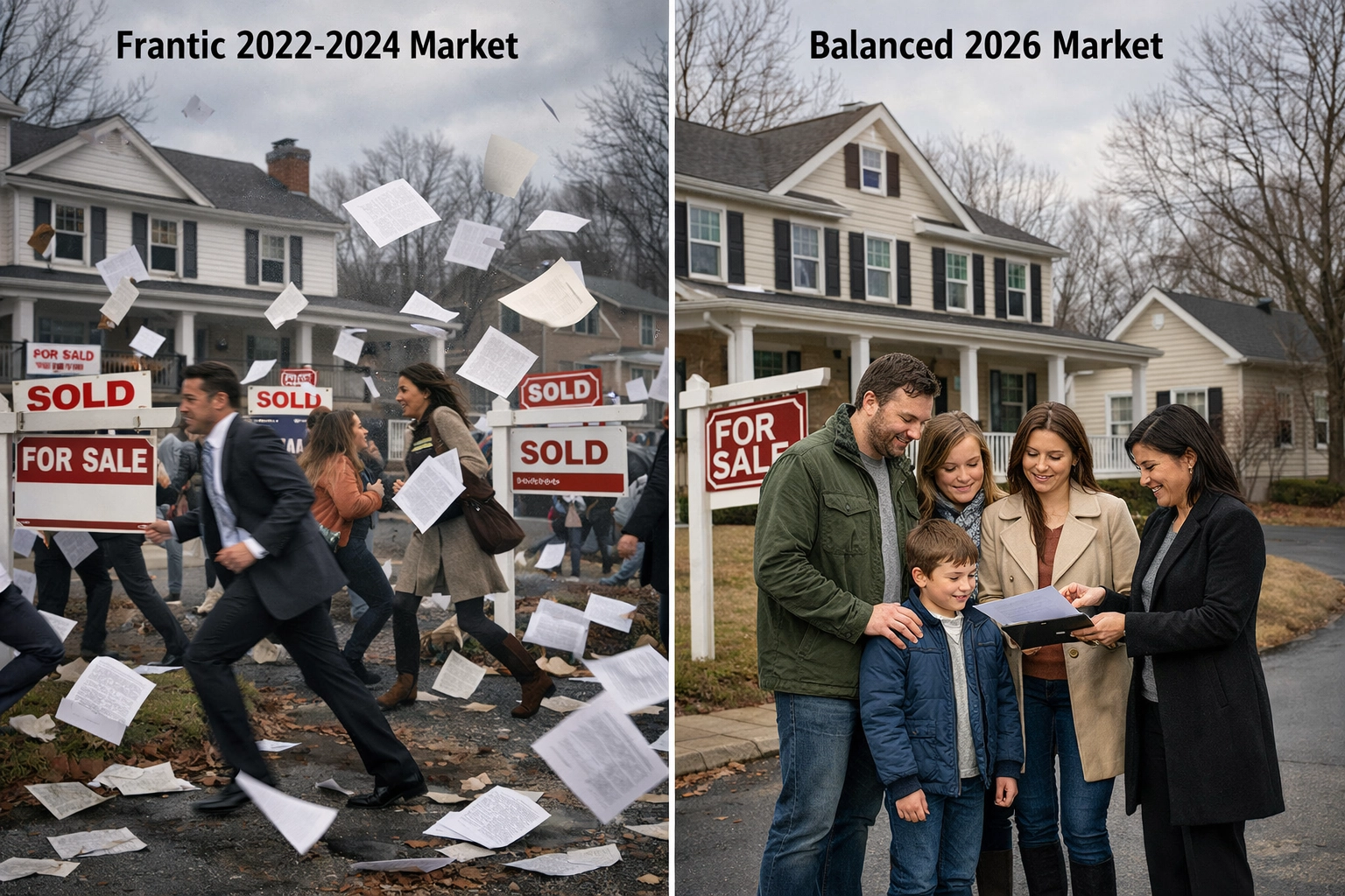 Comparison of frantic seller's market versus balanced Northern Virginia real estate market in 2026