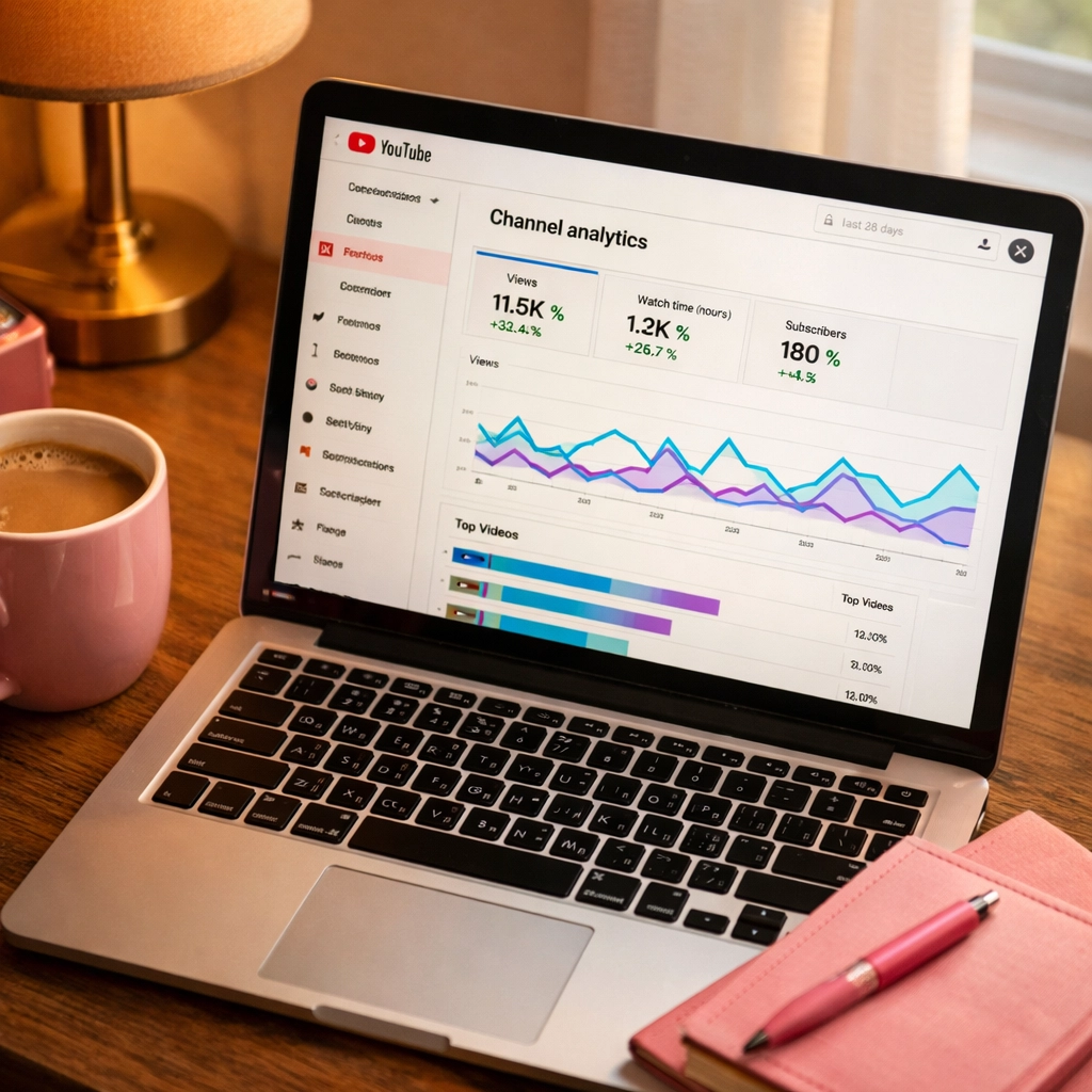 YouTube Studio analytics dashboard showing engagement metrics for small business channel