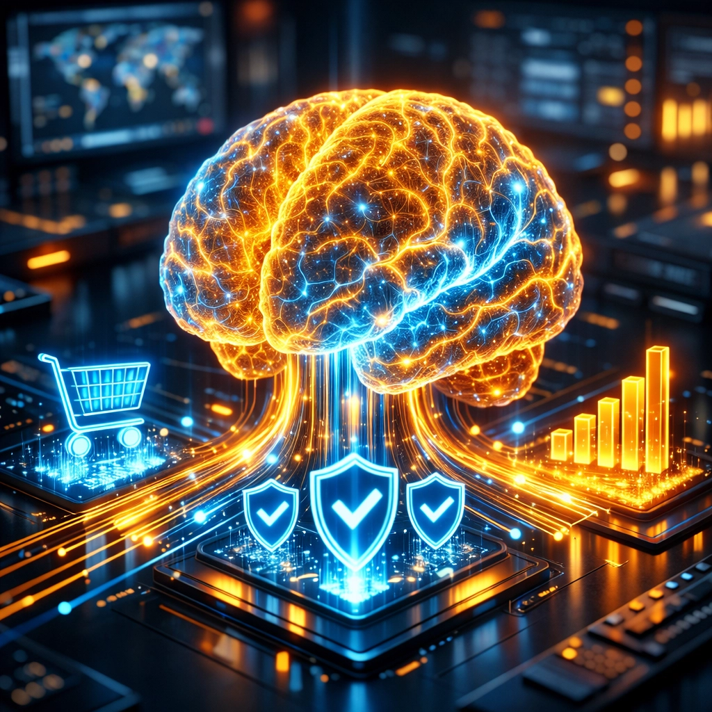 AI-powered crypto payment system analyzing e-commerce trends and security for Larecoin merchants.