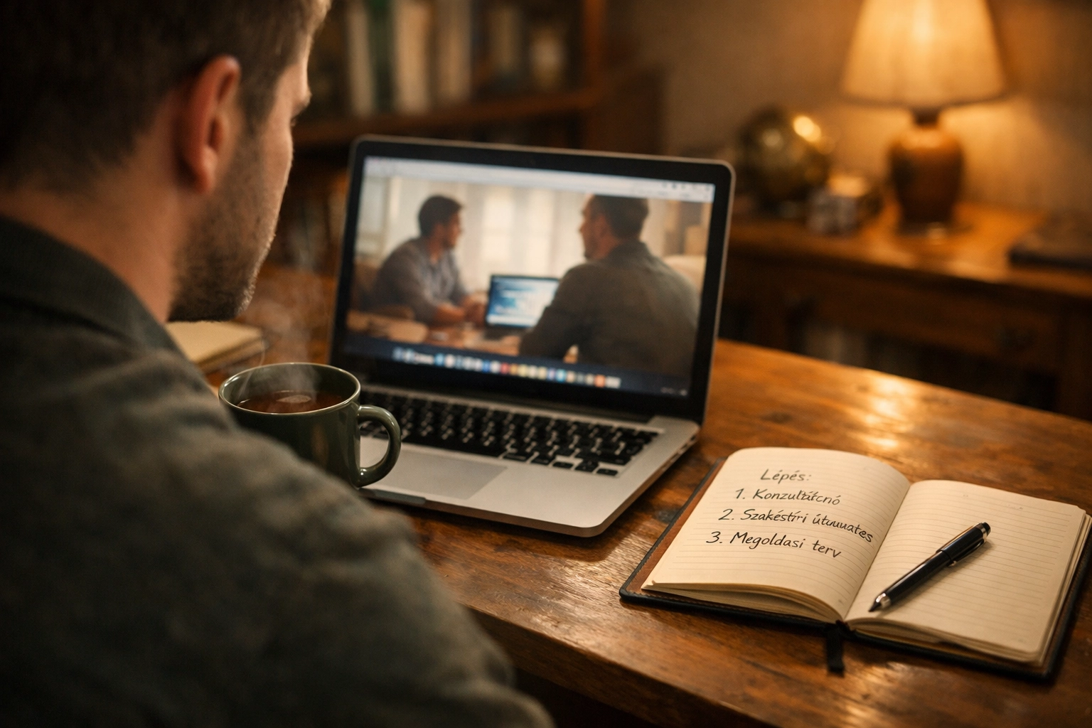 Férfi online tanácsadást vesz igénybe merevedési zavar megoldásához otthoni környezetben.