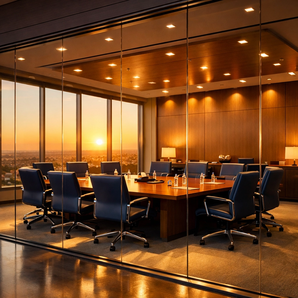 A sanitized Harvard, MA conference room highlighting professional commercial cleaning standards.