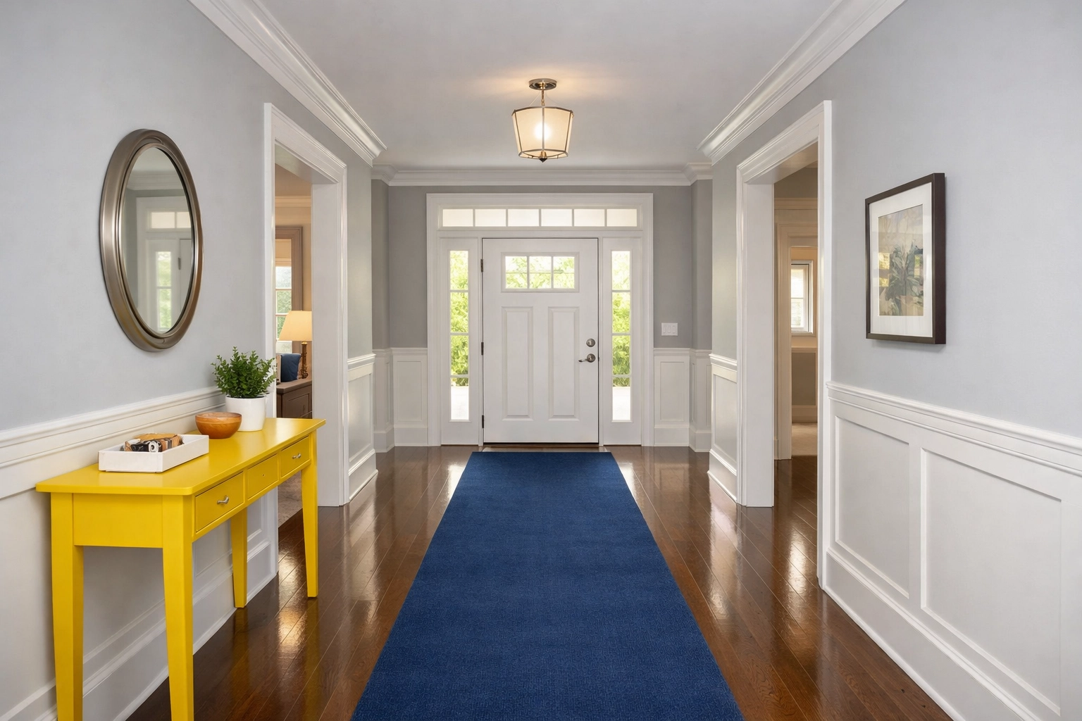 Gleaming entryway floors and organized hallway in a modern Leominster home after a professional cleaning service.
