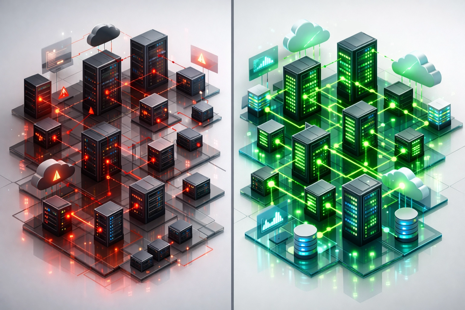 ServiceNow CMDB accuracy comparison showing 70% vs 85% infrastructure visibility and data quality