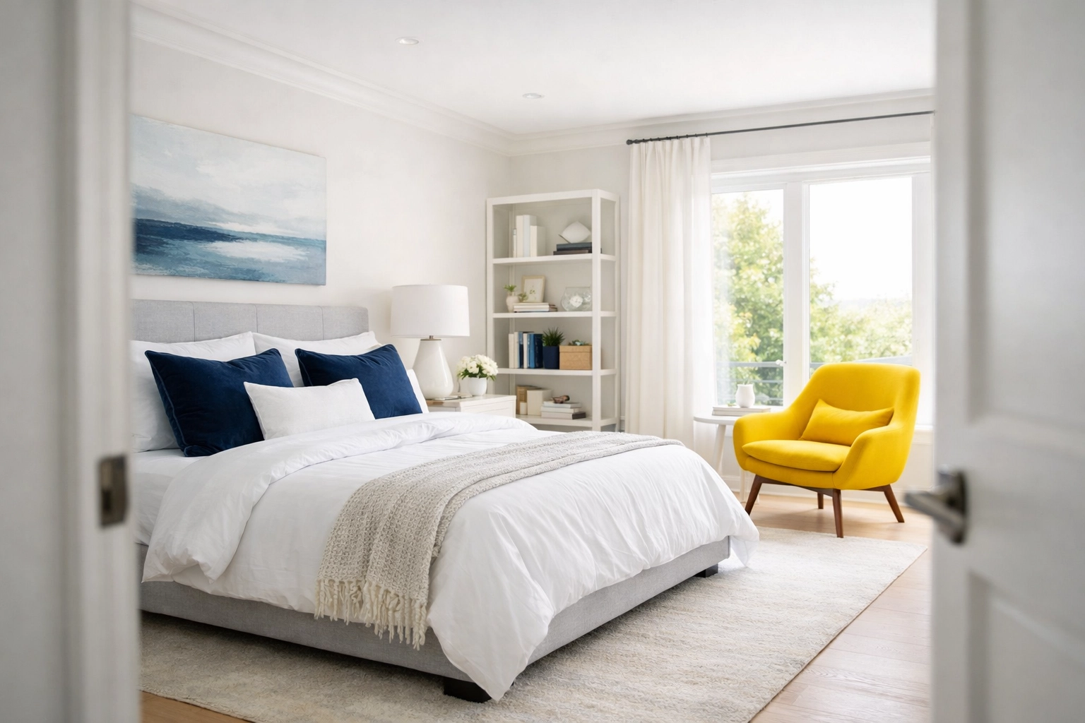 Serene bedroom with fresh linens illustrating a fresh start from deep cleaning Newton MA.