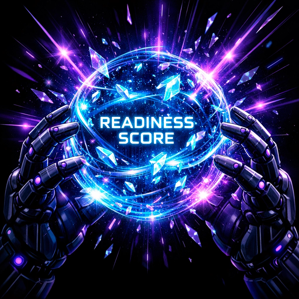A glowing data core representing a student Readiness Score for NLP solutions and AI automation proficiency.