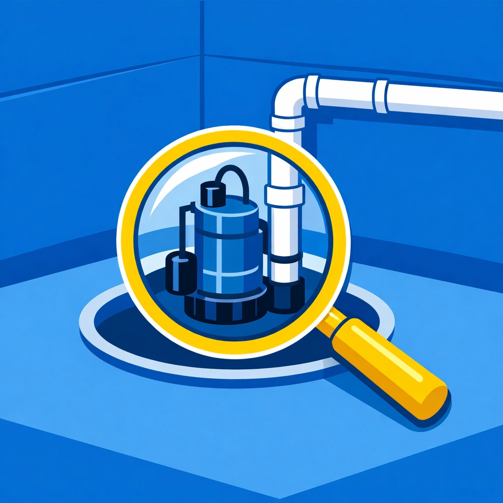 Illustration of a basement sump pump inspection to prevent water damage restoration in Montgomery County homes.