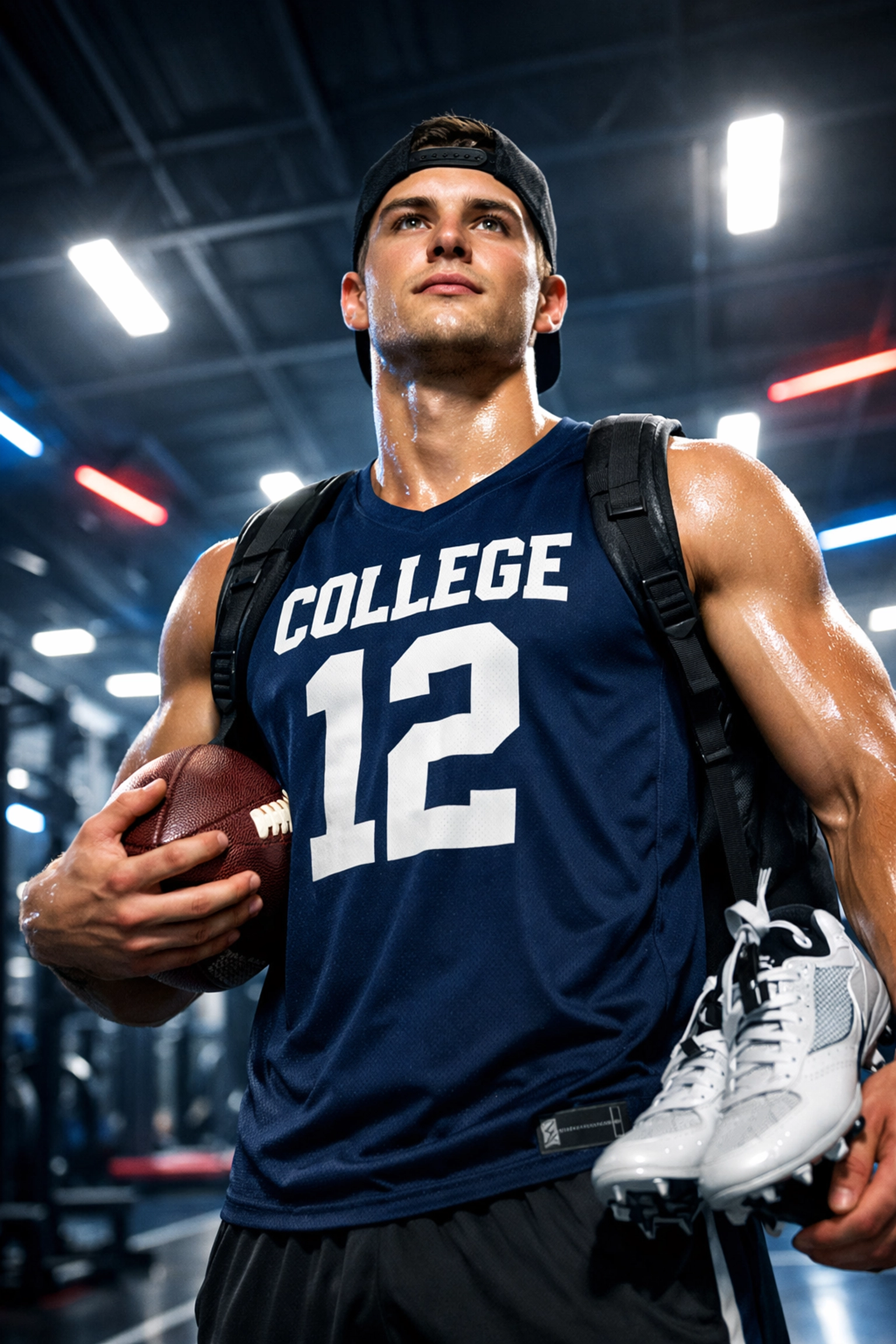 Ambitious athlete in a high-performance training center ready for branding opportunities in the modern NIL era.