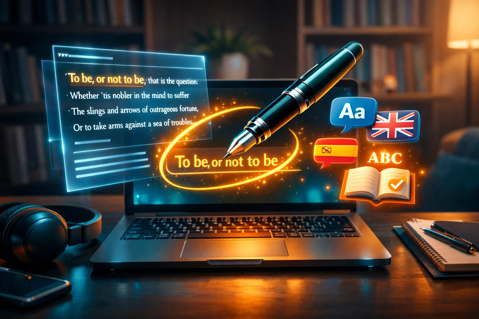 Interactive digital tools on a laptop screen for engaging online English and language tutoring sessions.