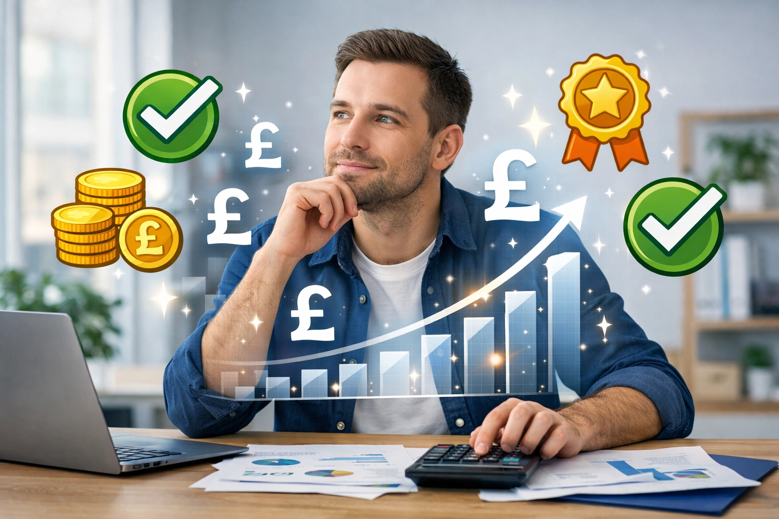 SME owner calculating ISO 9001 certification costs with financial documents and budget planning