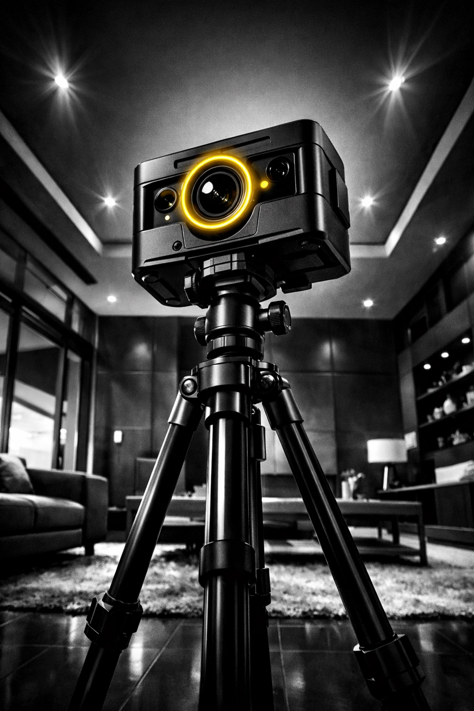 Professional 3D scanning camera used for high-quality real estate marketing in a modern Bunbury home.